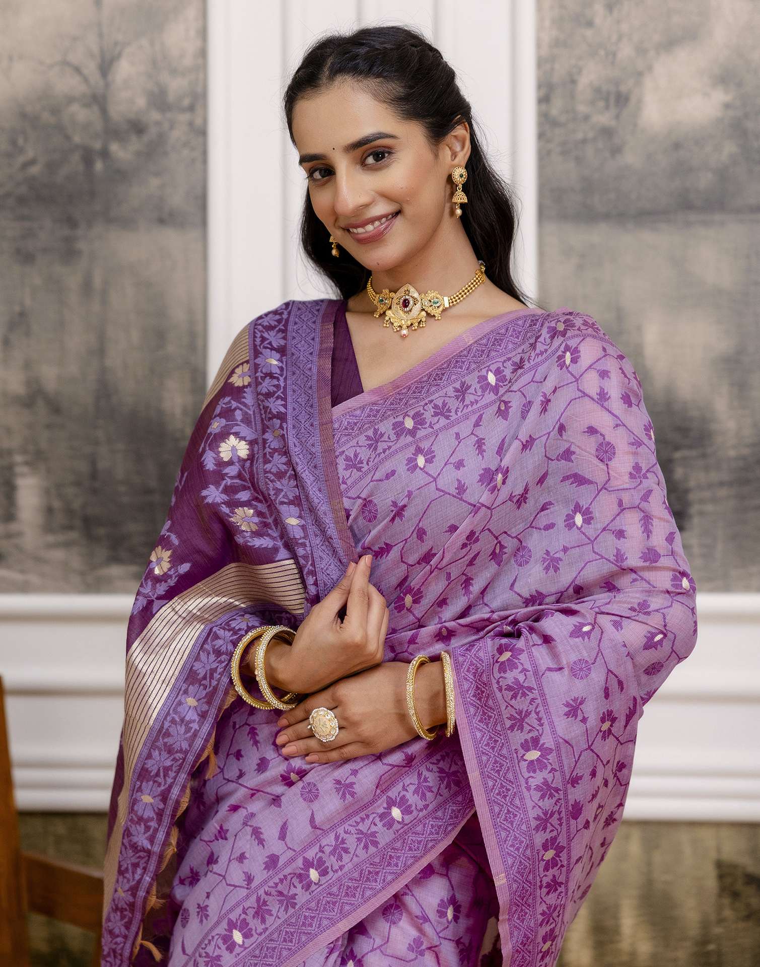 Lavender Cotton Woven Saree