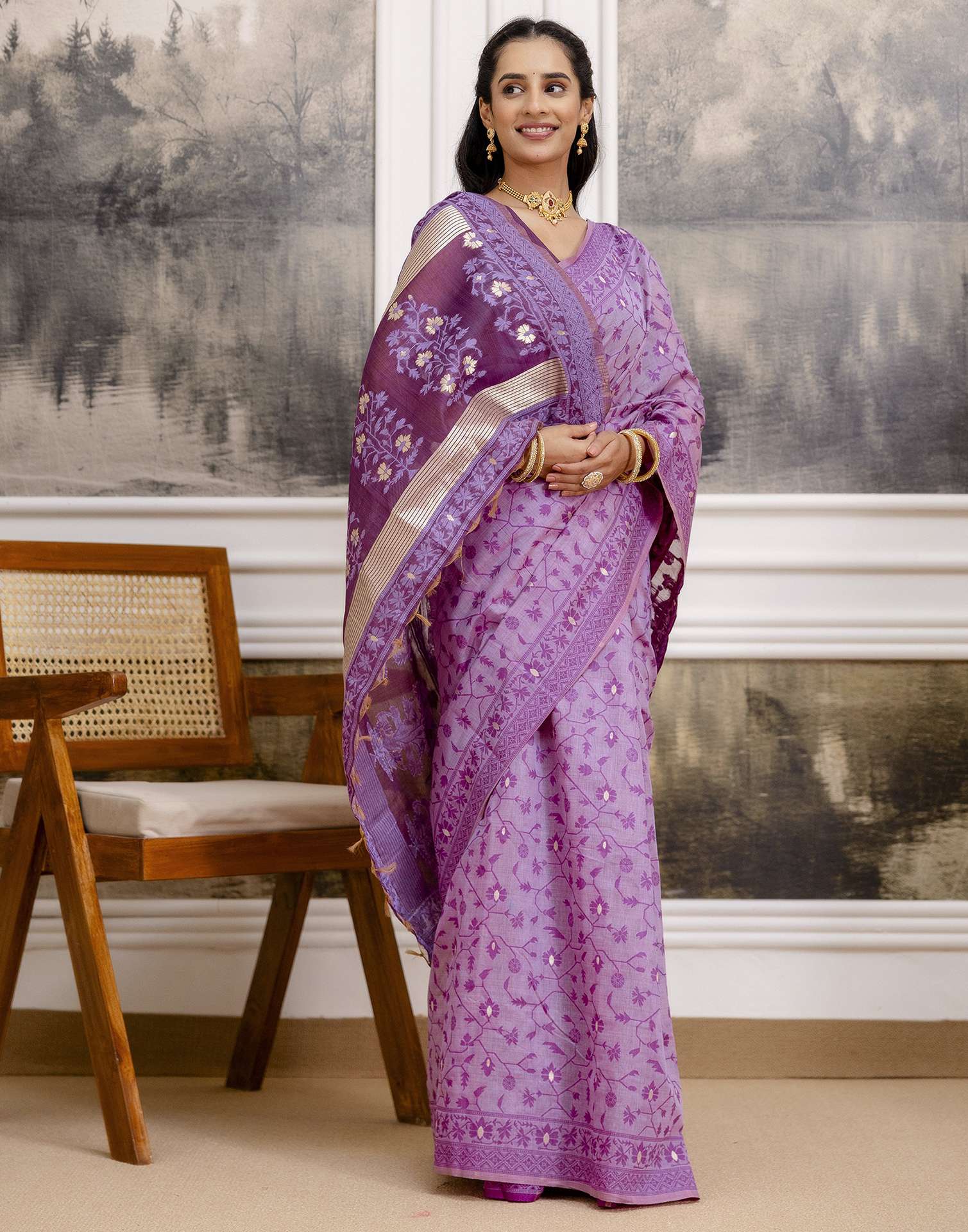 Lavender Cotton Woven Saree