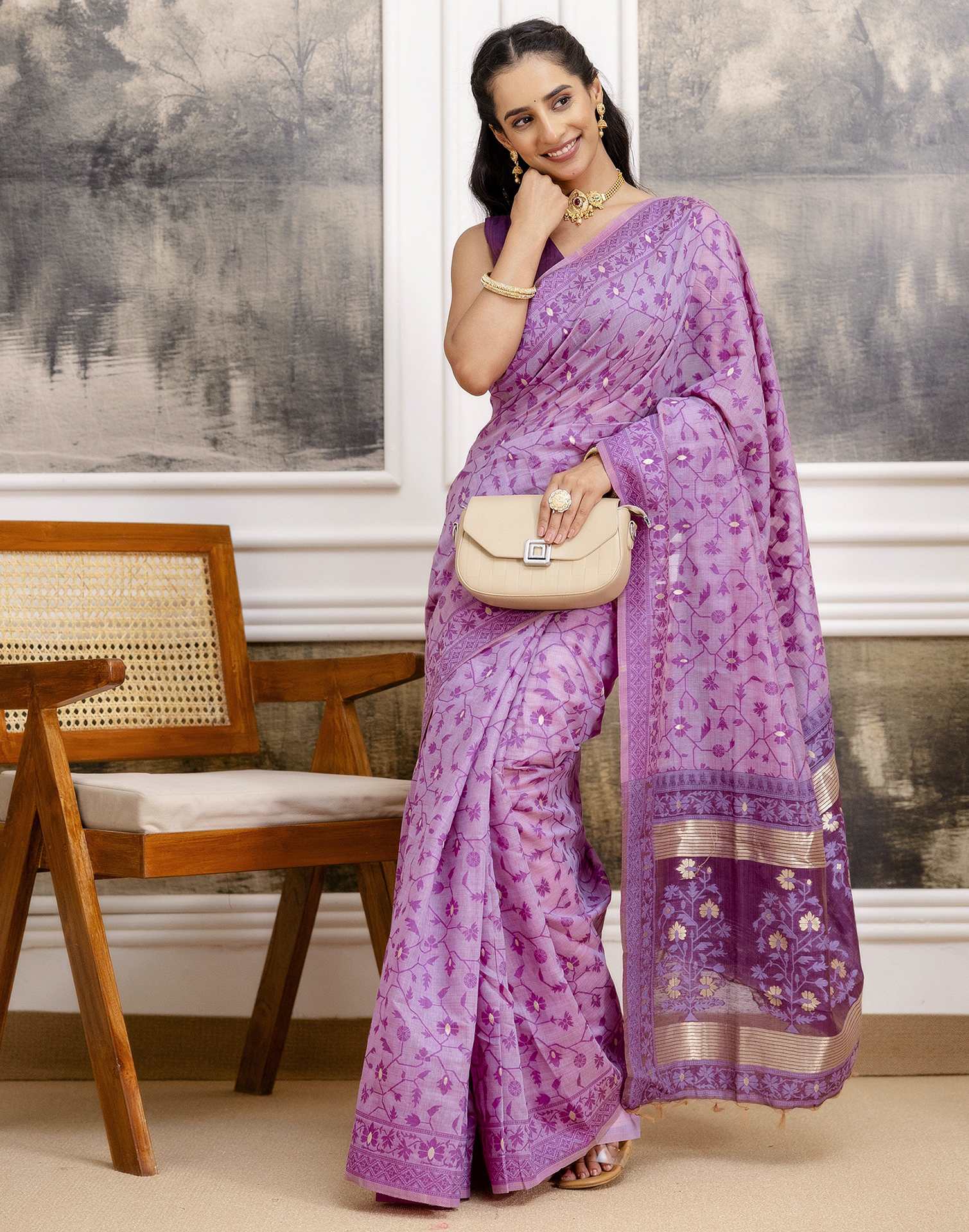 Lavender Cotton Woven Saree