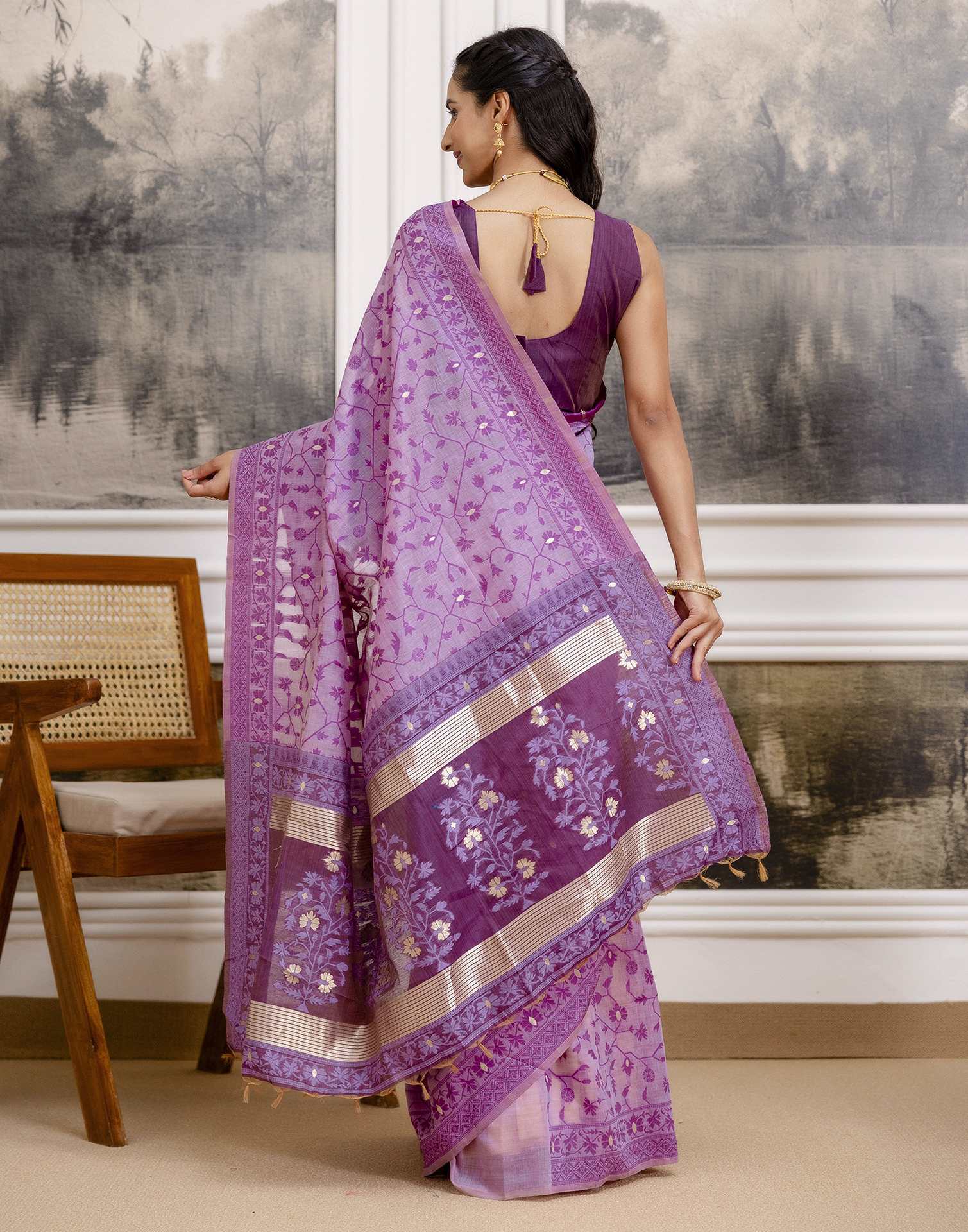 Lavender Cotton Woven Saree