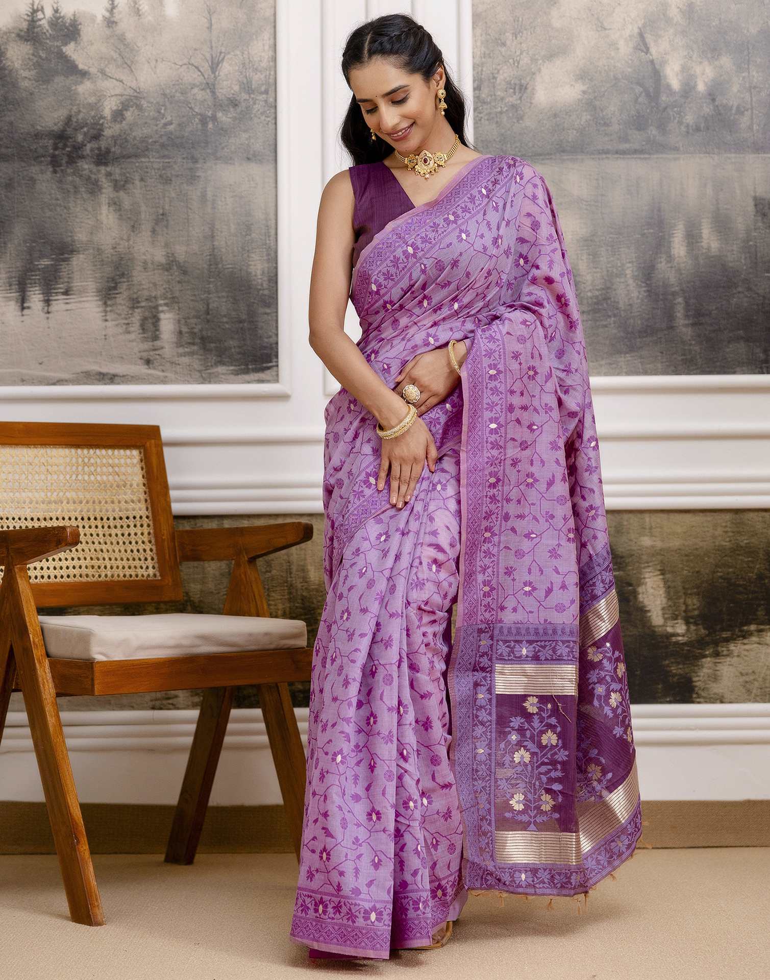 Lavender Cotton Woven Saree