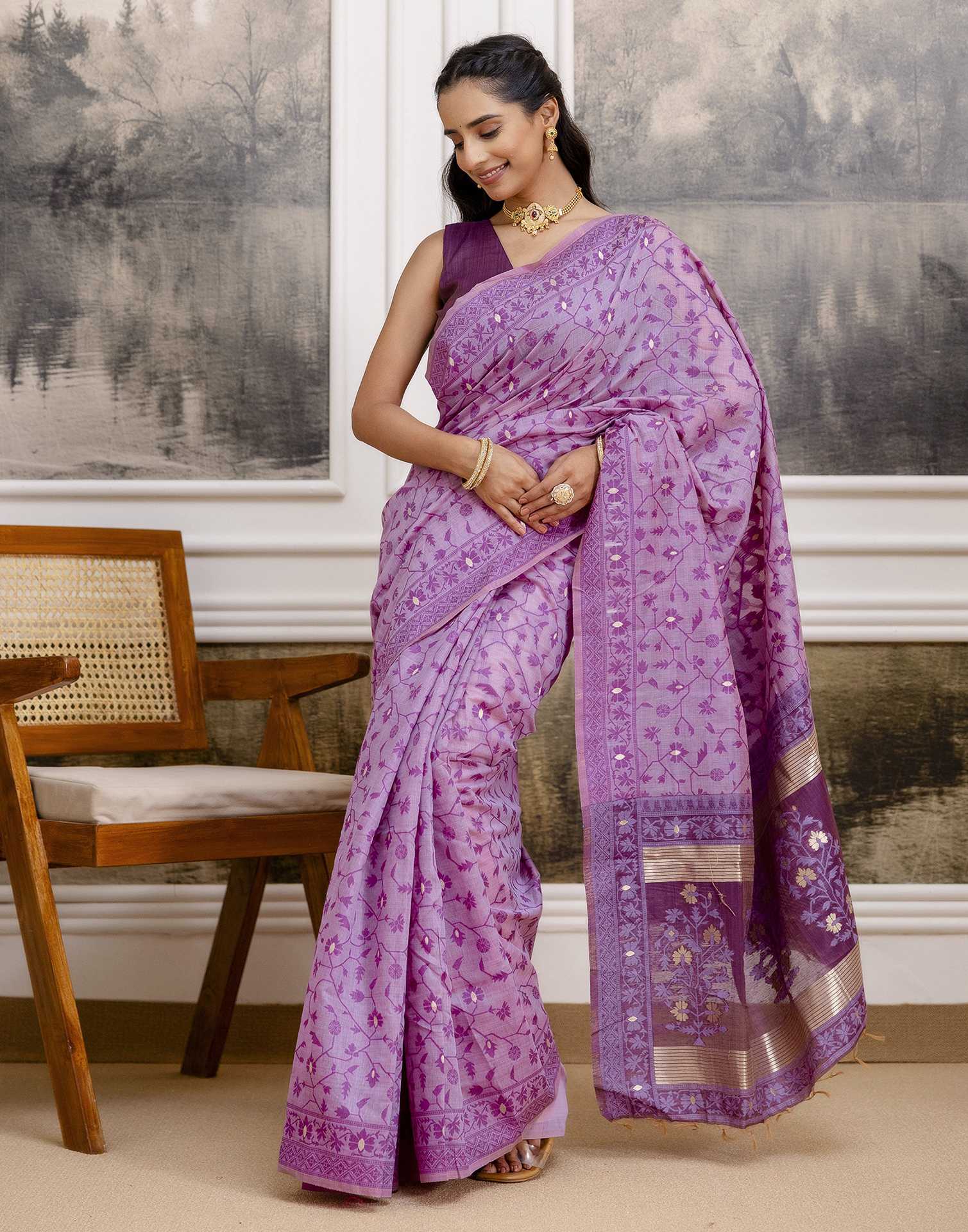 Lavender Cotton Woven Saree