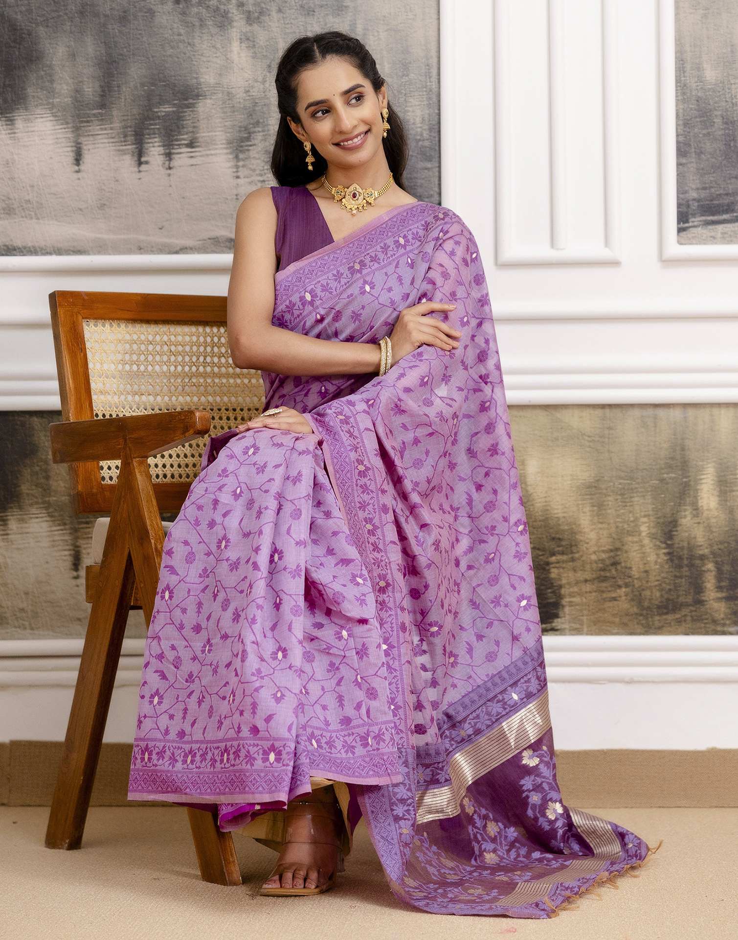 Lavender Cotton Woven Saree