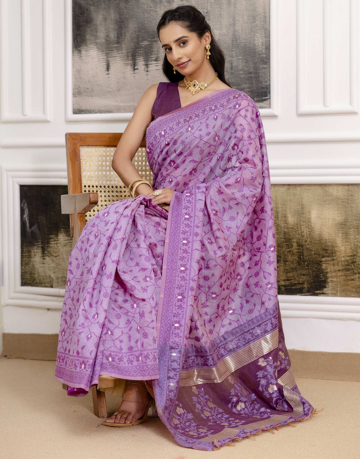 Lavender Cotton Woven Saree