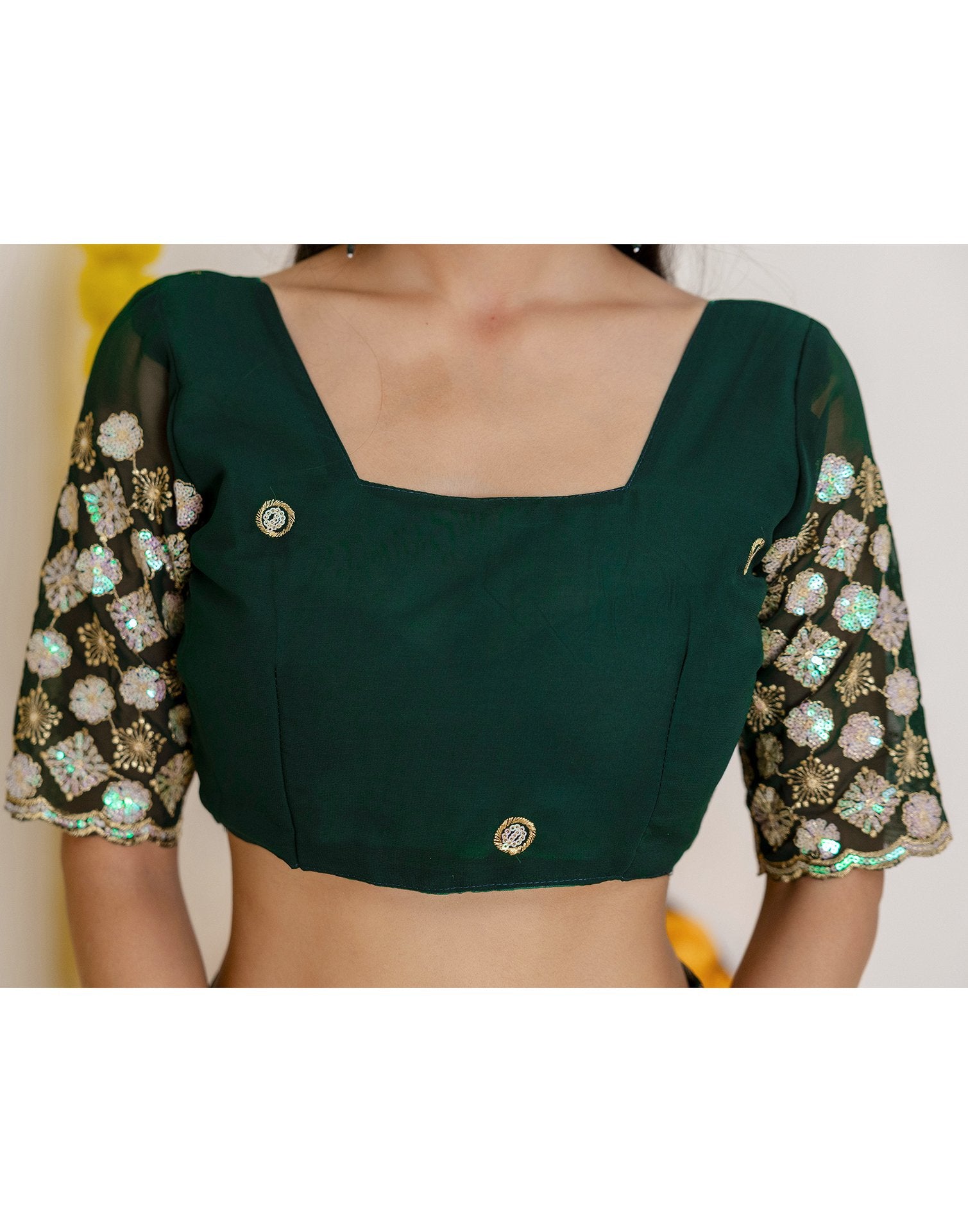 Dark Green Georgette Foil Printed Saree