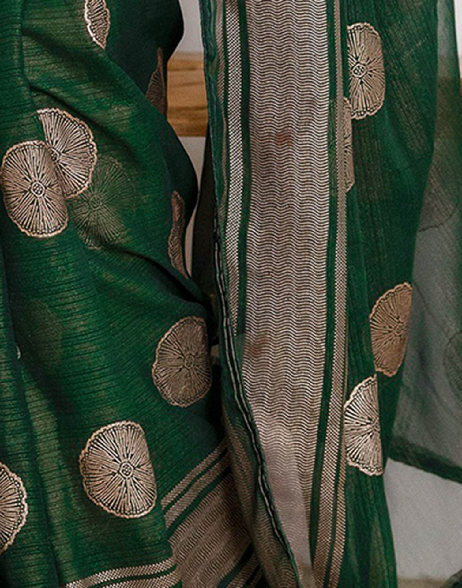 Dark Green Georgette Foil Printed Saree