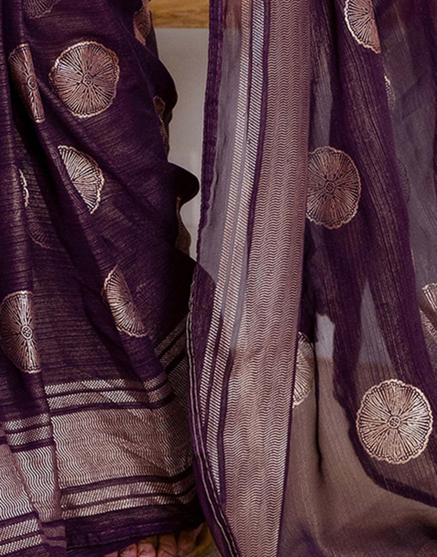 Wine Georgette Foil Printed Saree