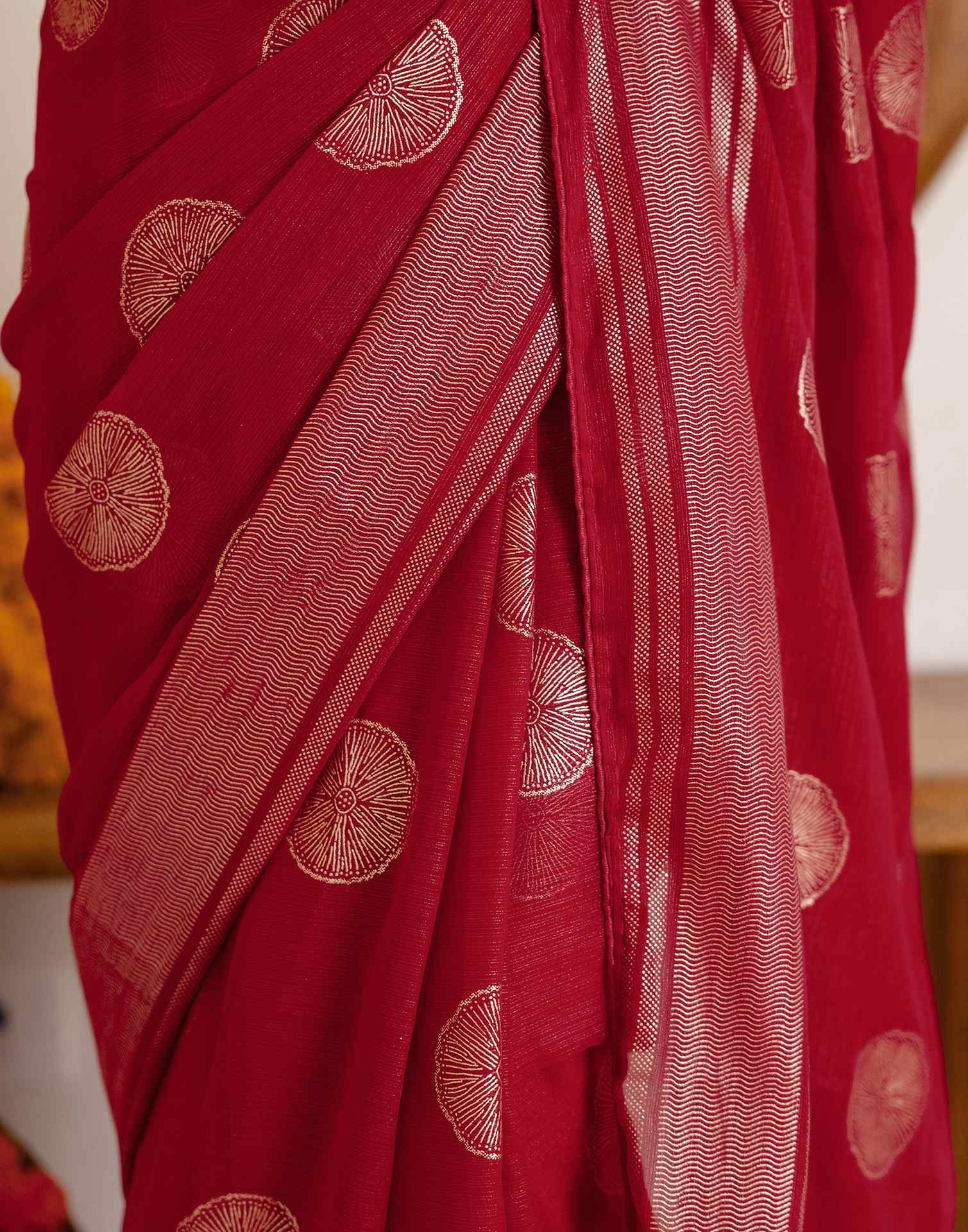 Dark Rani Pink Georgette Foil Printed Saree