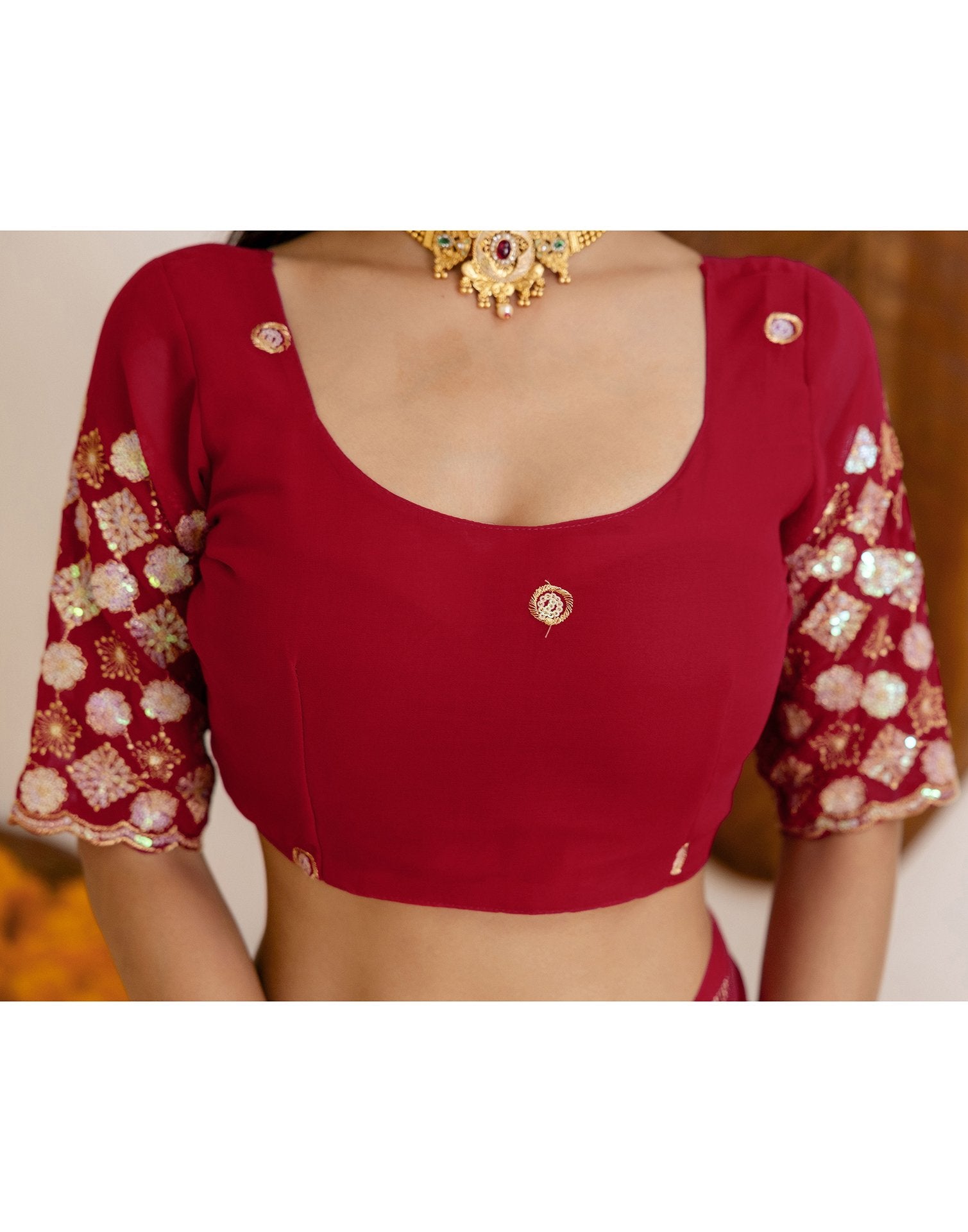 Dark Rani Pink Georgette Foil Printed Saree