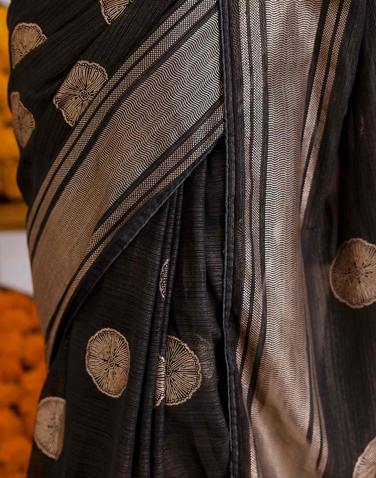 Black Georgette Foil Printed Saree