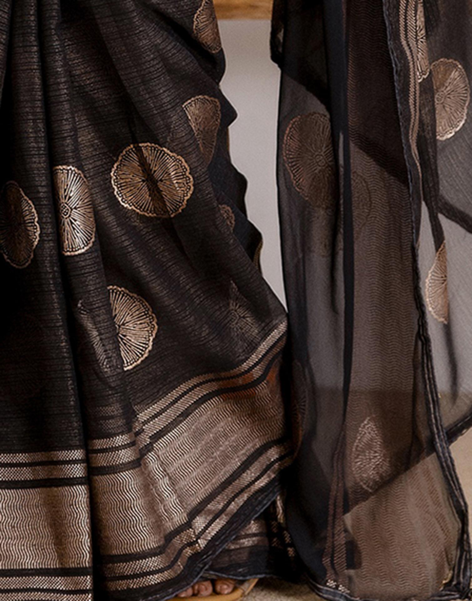 Black Georgette Foil Printed Saree