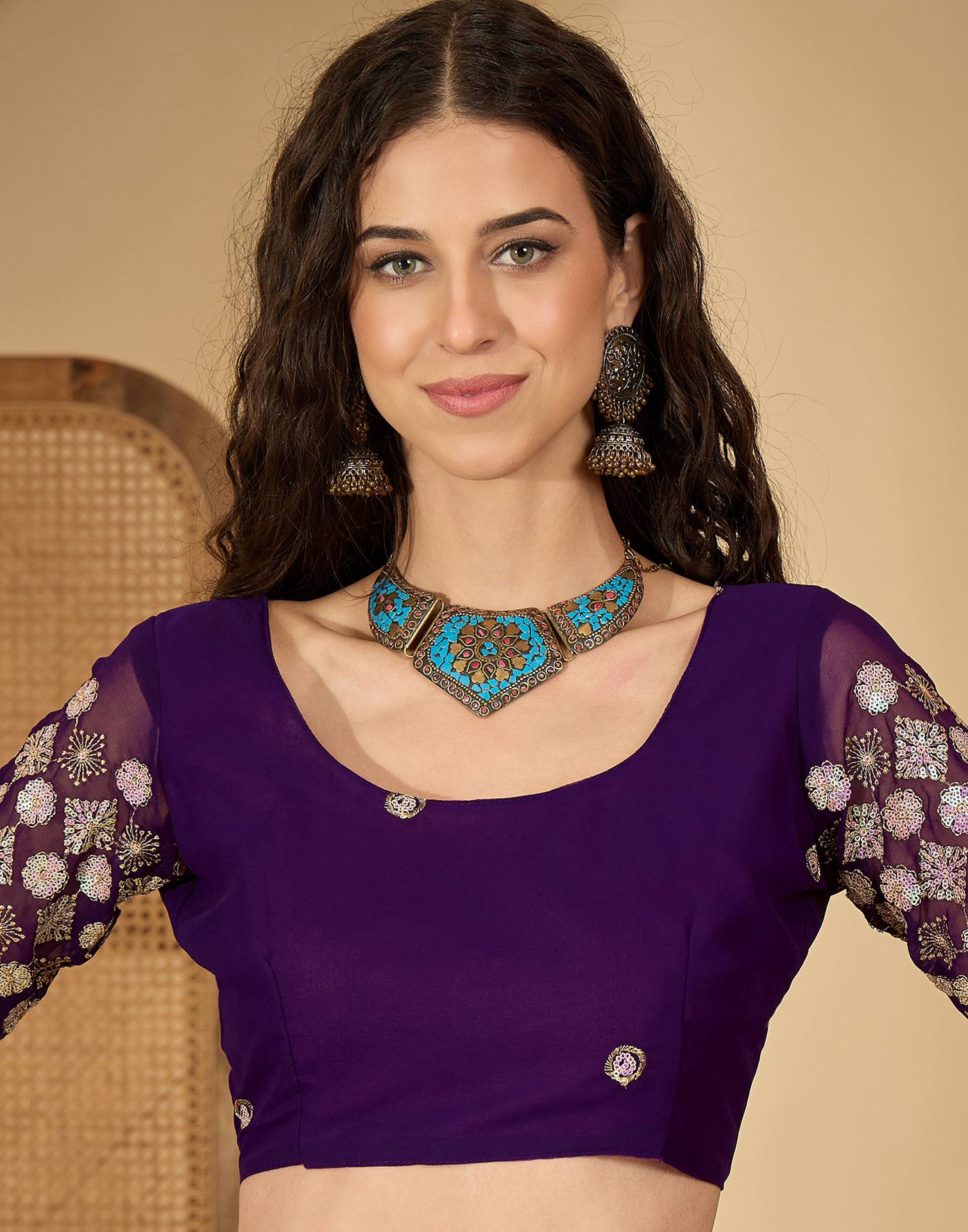 Purple Georgette Foil Printed Saree