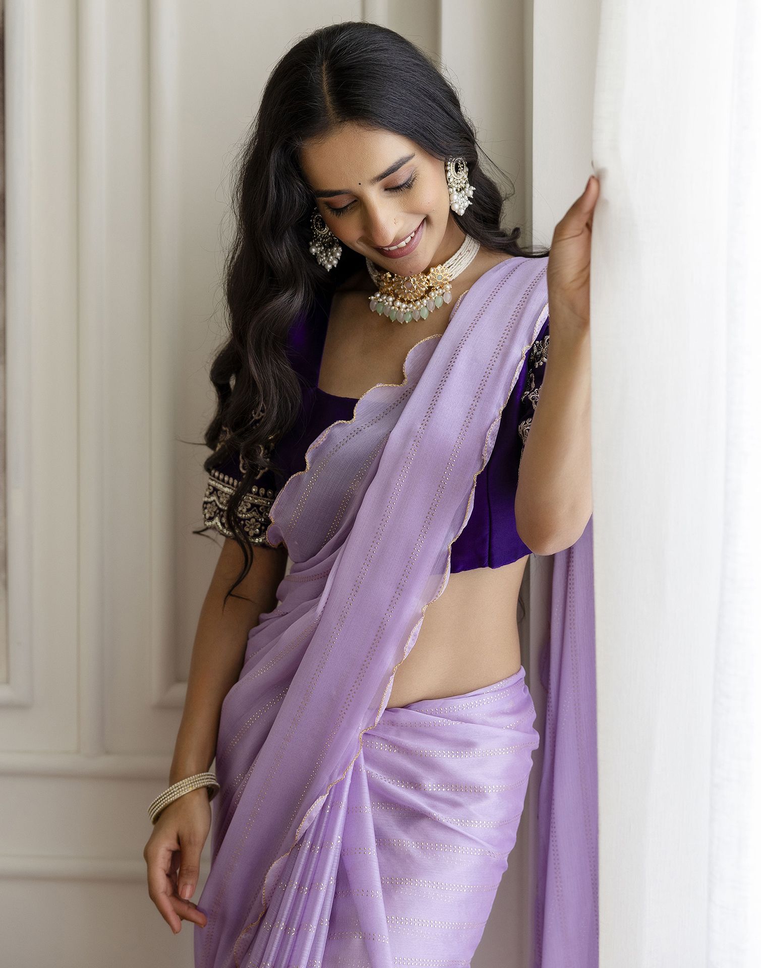 Lavender Chiffon Foil Printed Saree