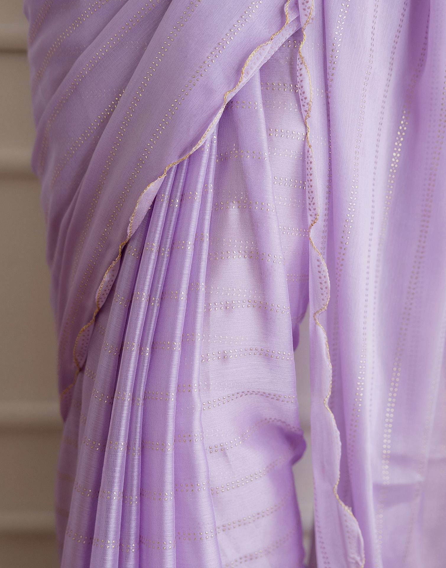 Lavender Chiffon Foil Printed Saree