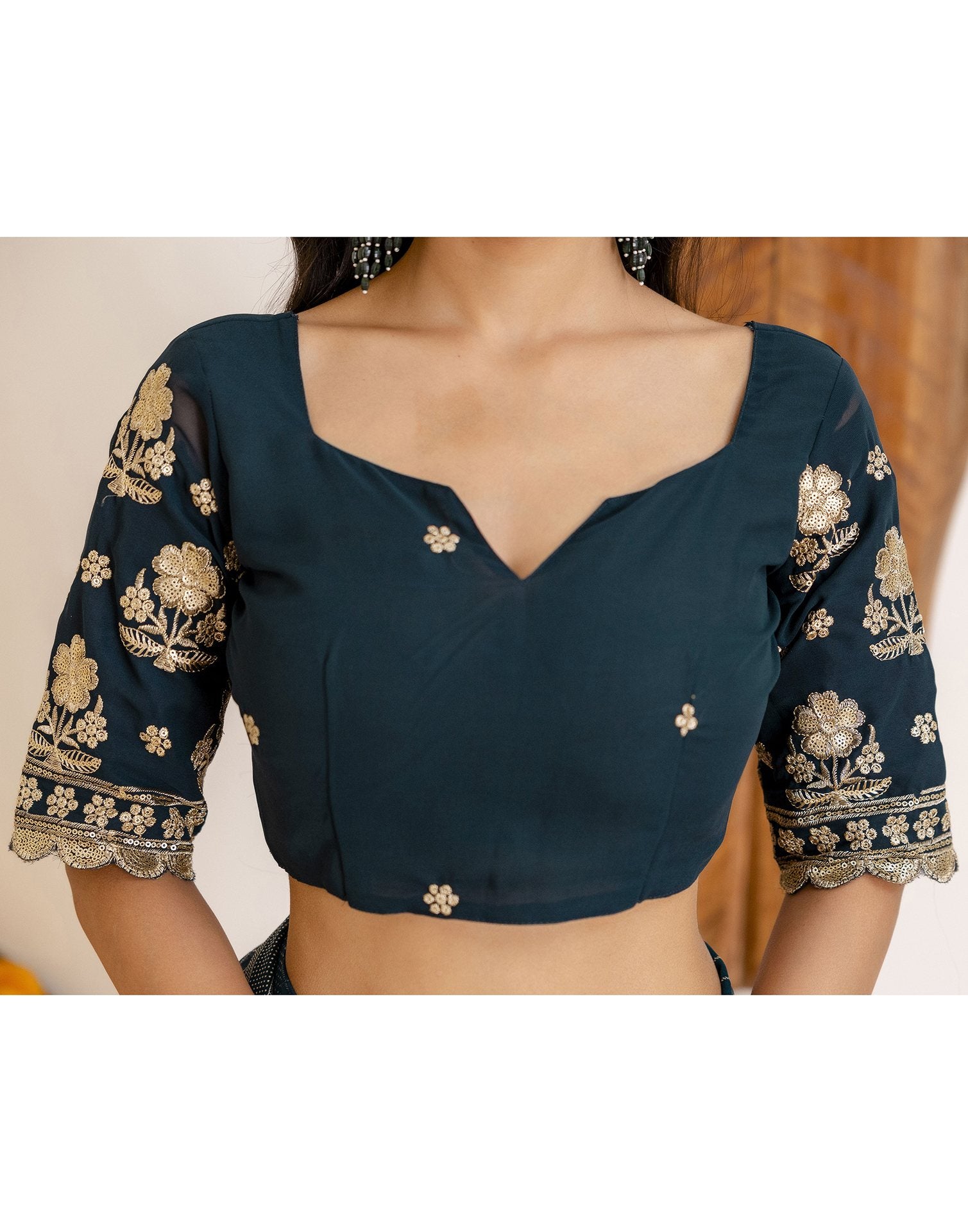 Rama Blue Georgette Printed Saree