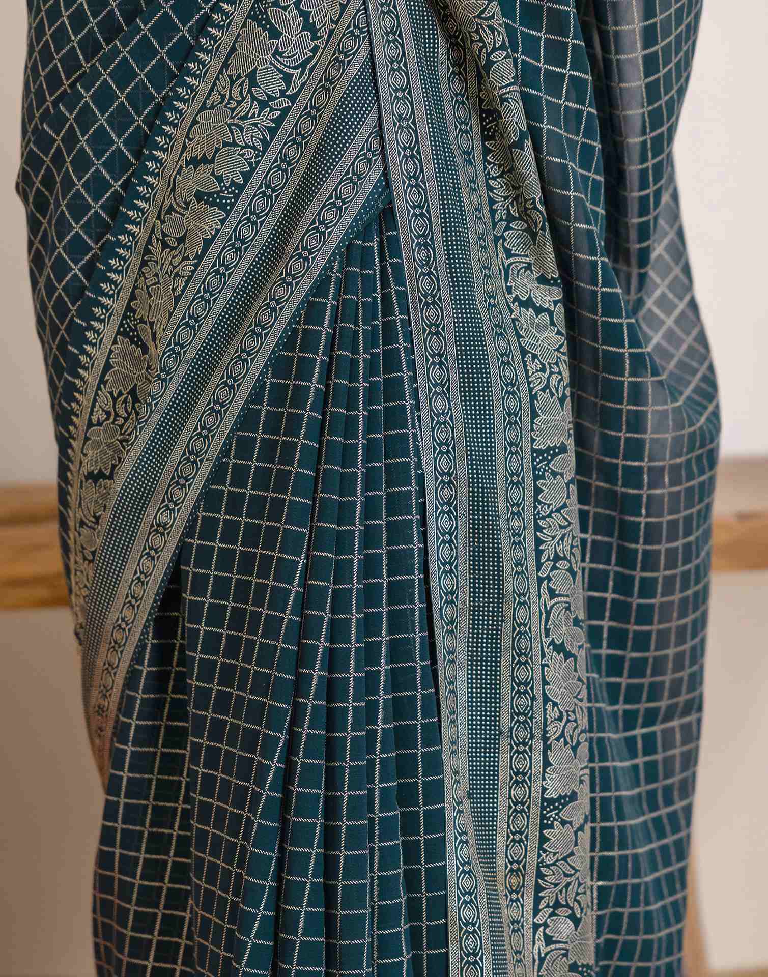 Rama Blue Georgette Printed Saree