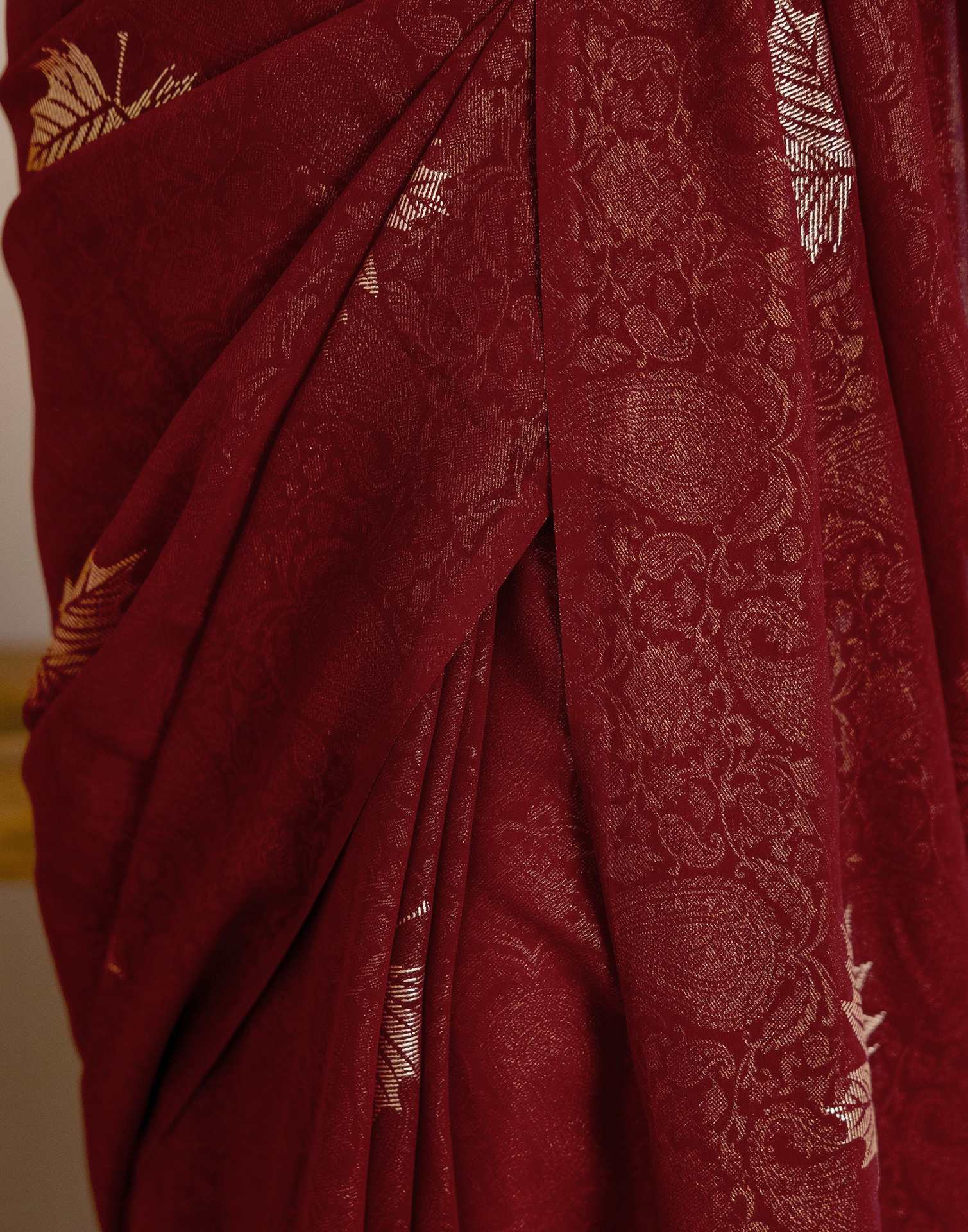 Maroon Georgette Foil Printed Saree