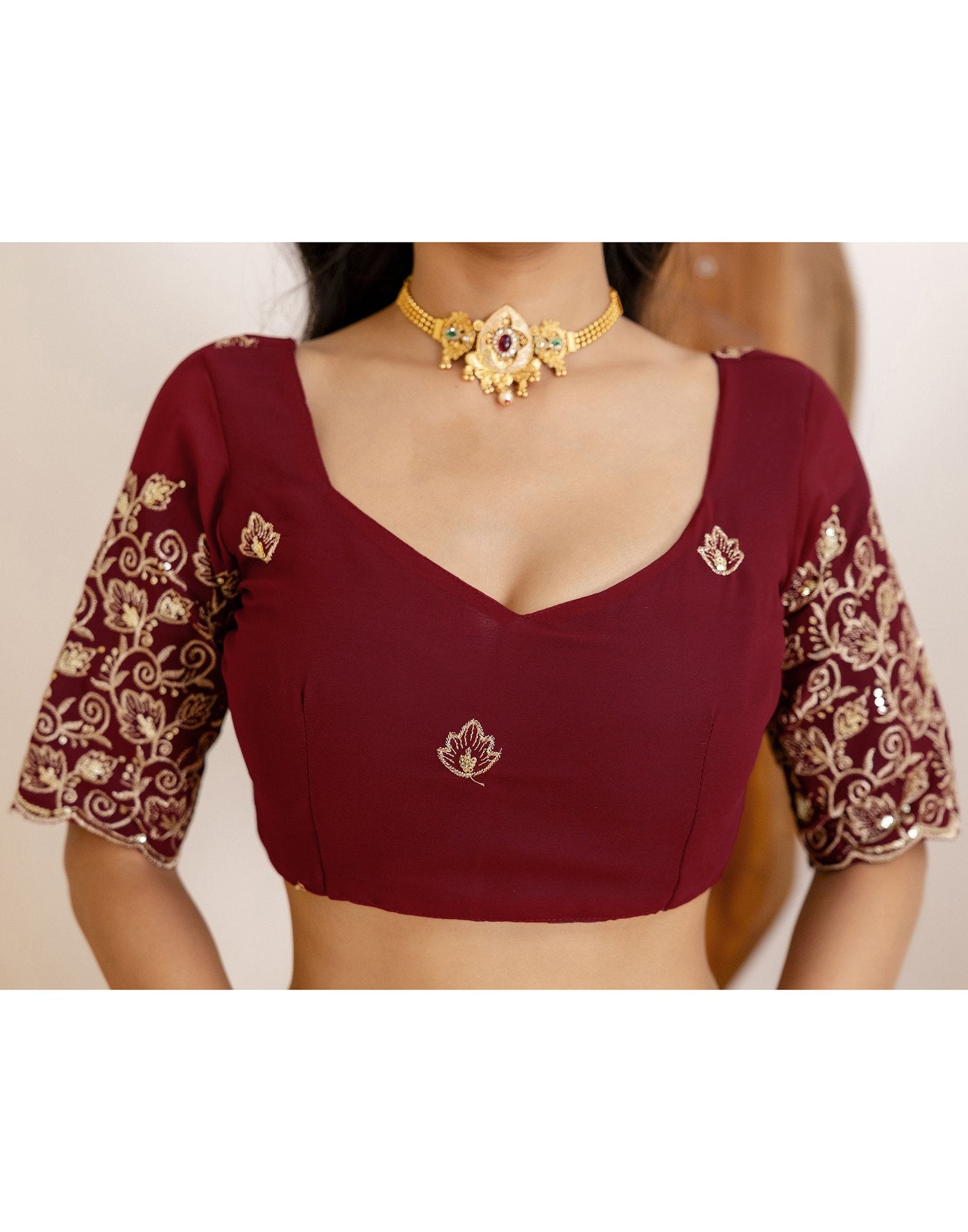 Maroon Georgette Foil Printed Saree