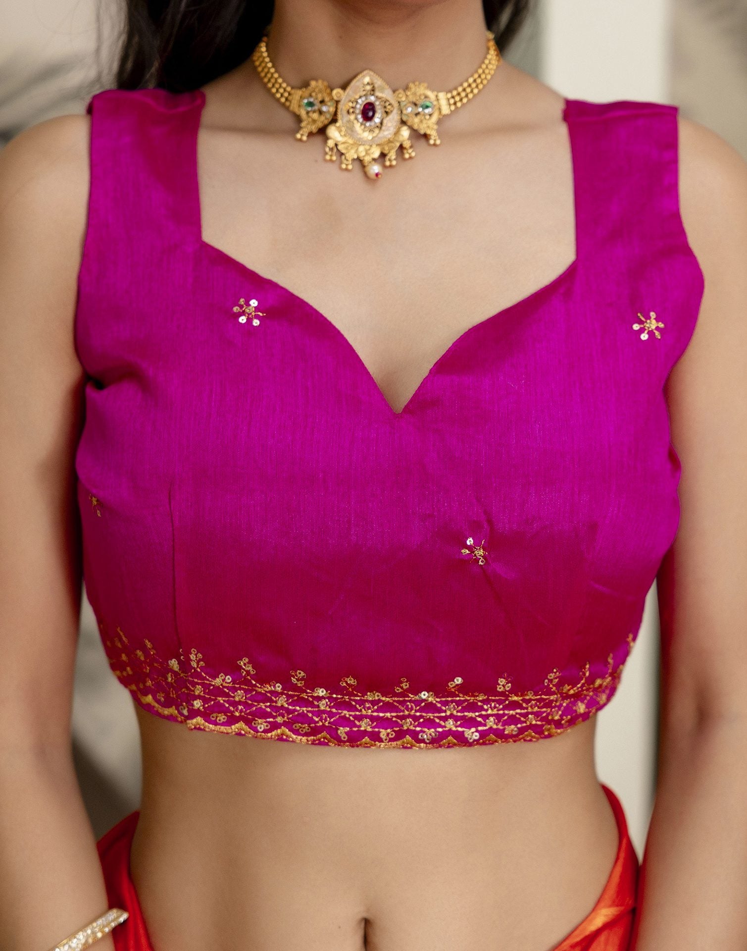 Orange Silk Sequence Embroidery Saree
