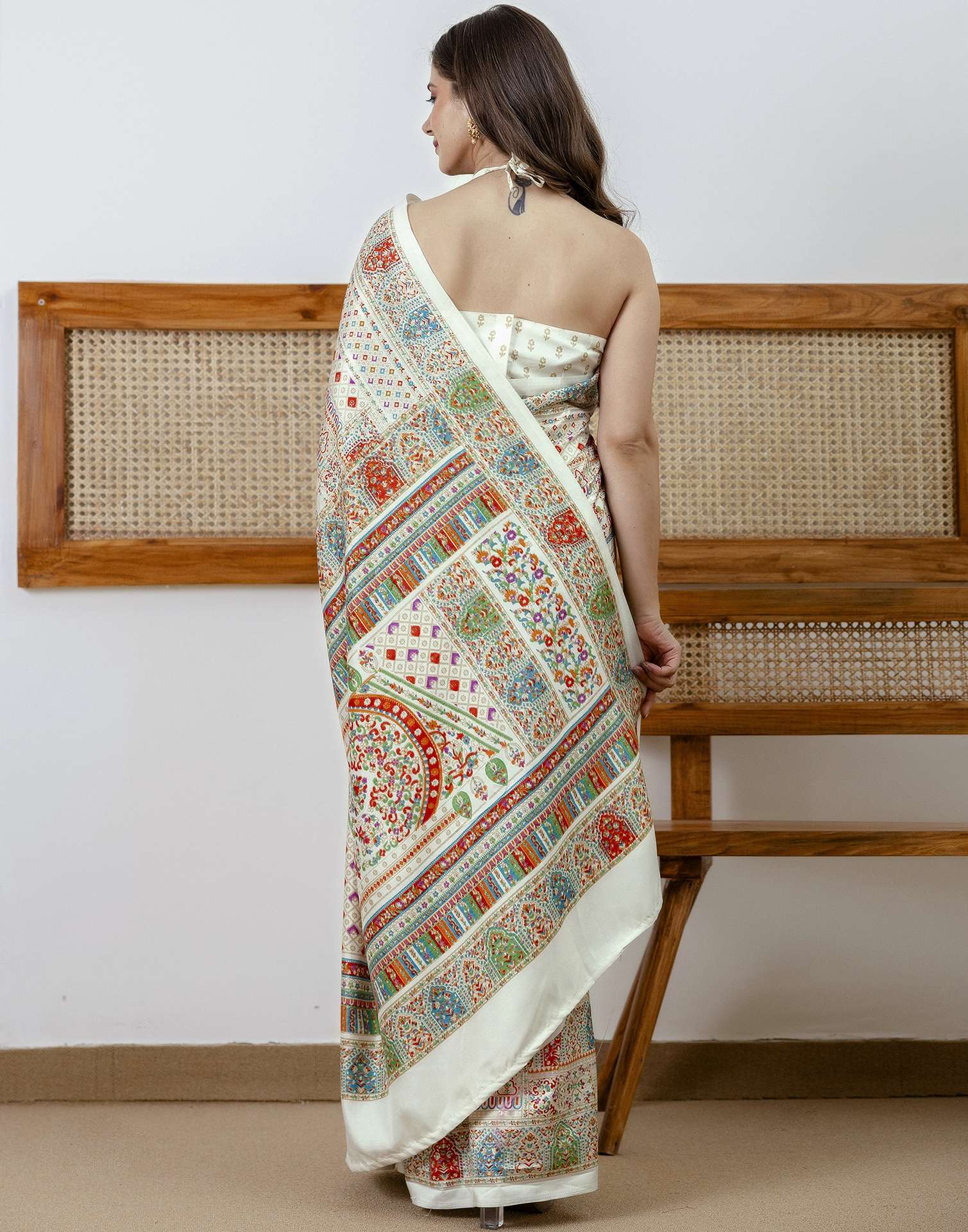 Off White Silk Printed Saree