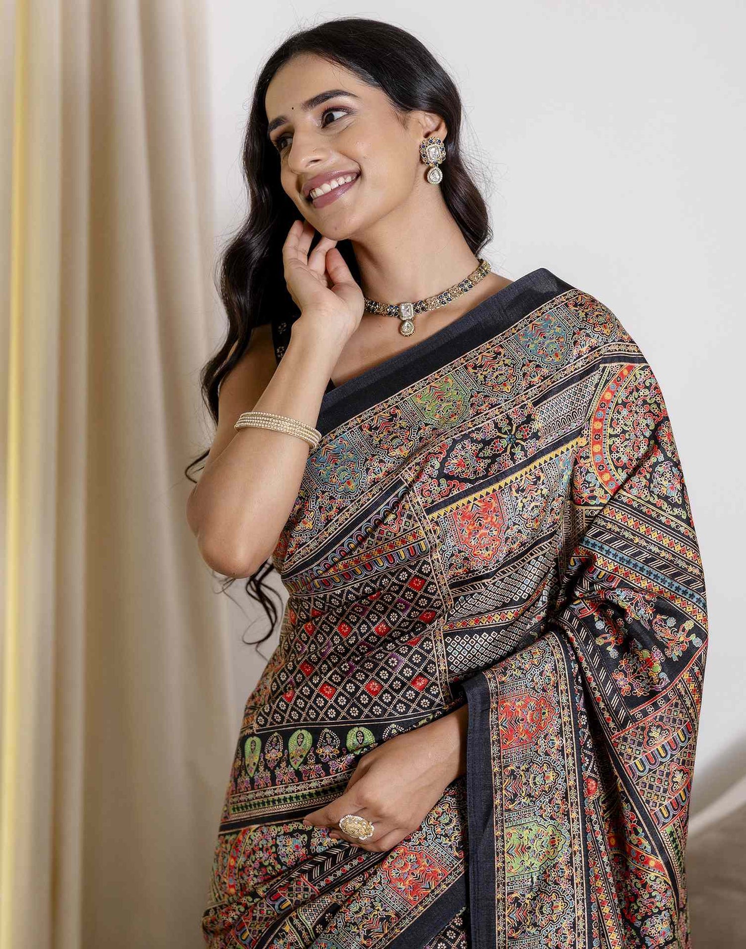 Black Silk Printed Saree