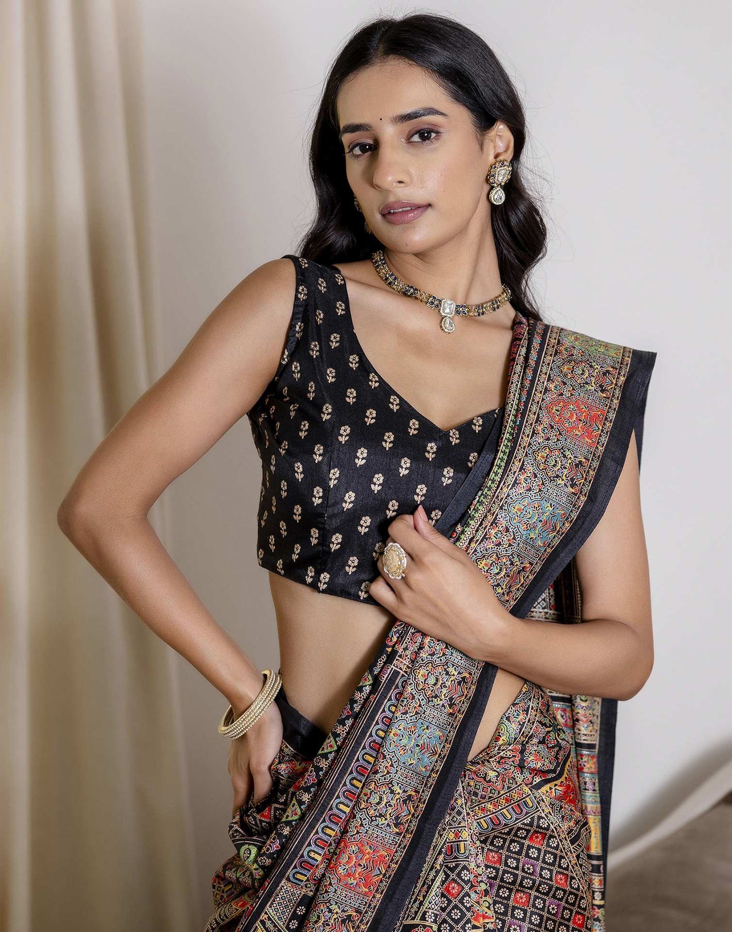 Black Silk Printed Saree