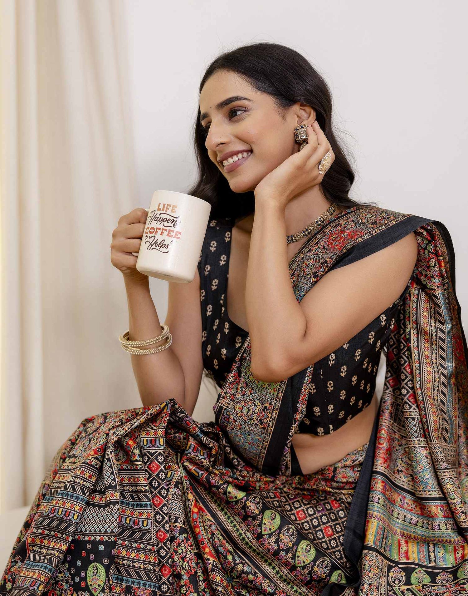 Black Silk Printed Saree