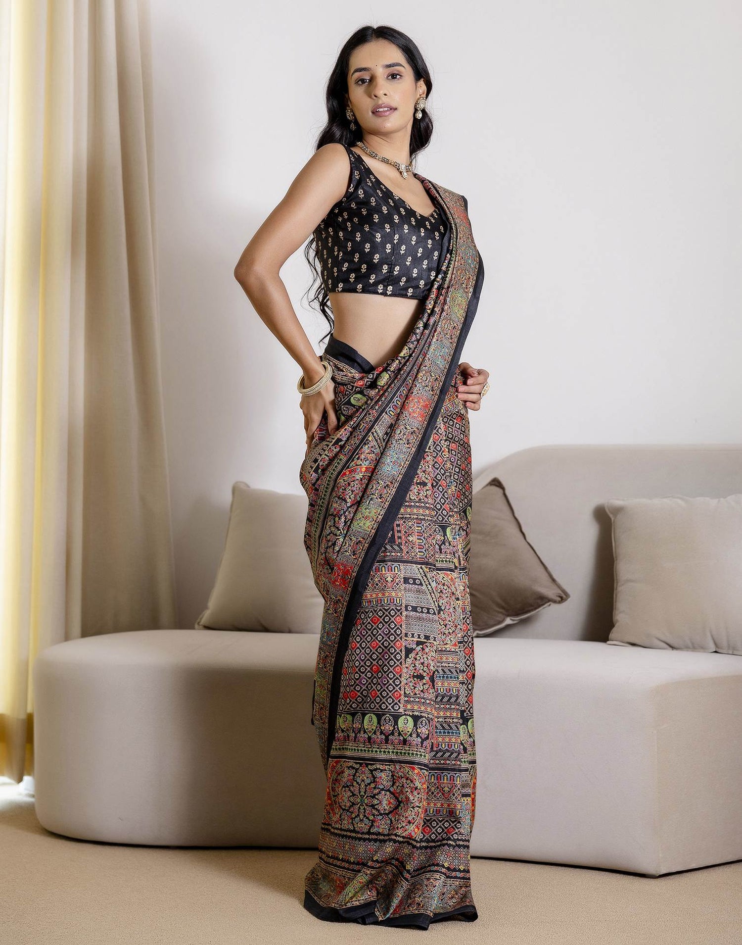 Black Silk Printed Saree