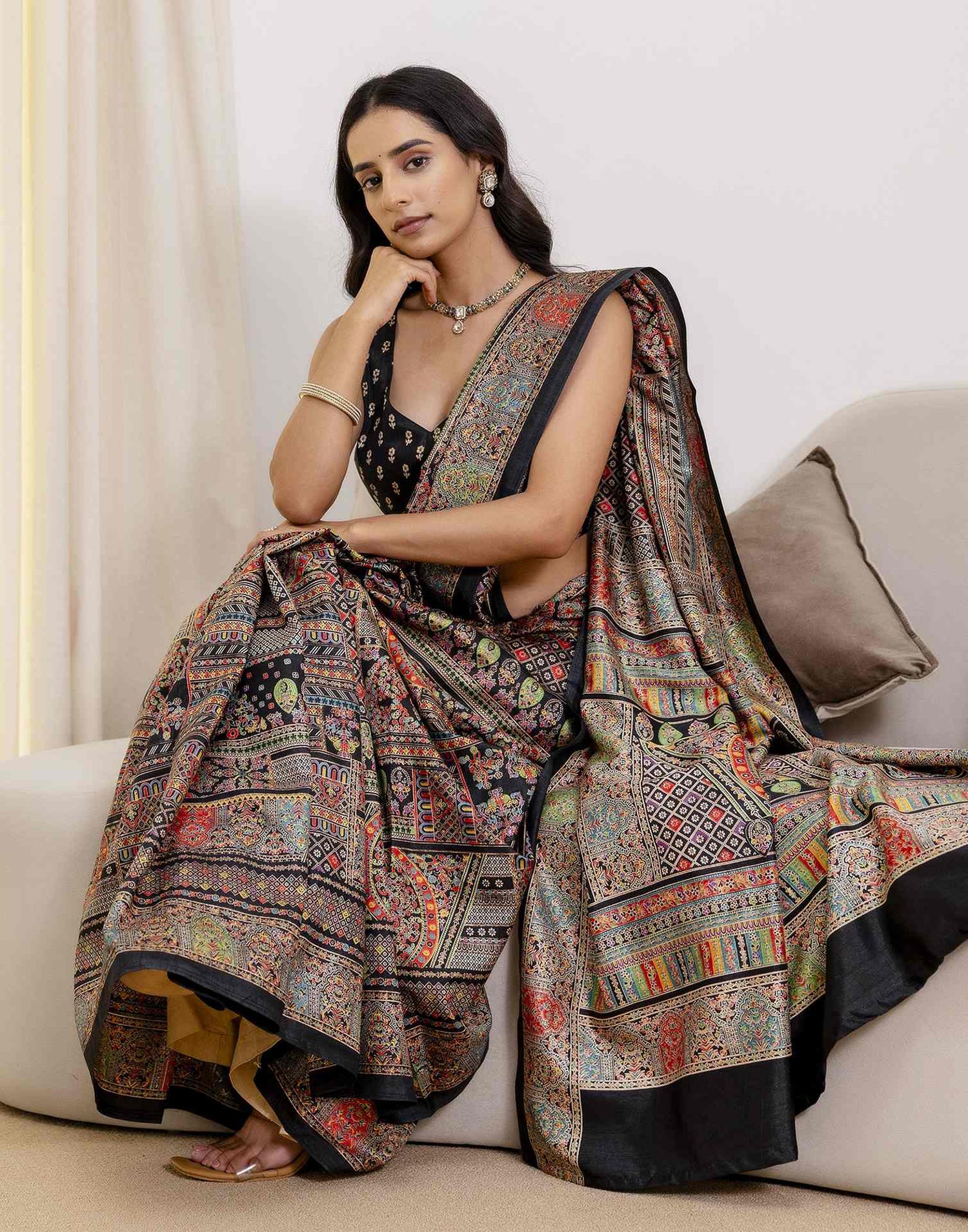 Black Silk Printed Saree