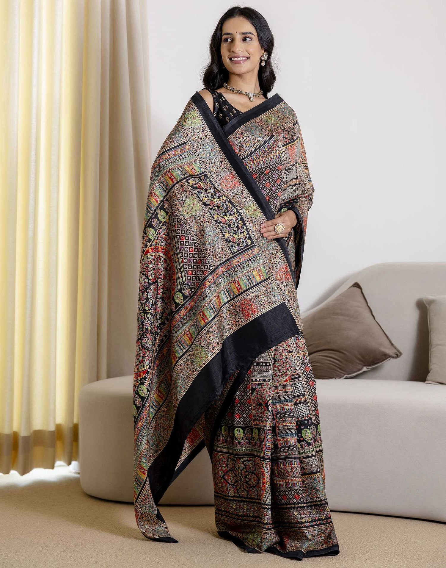 Black Silk Printed Saree