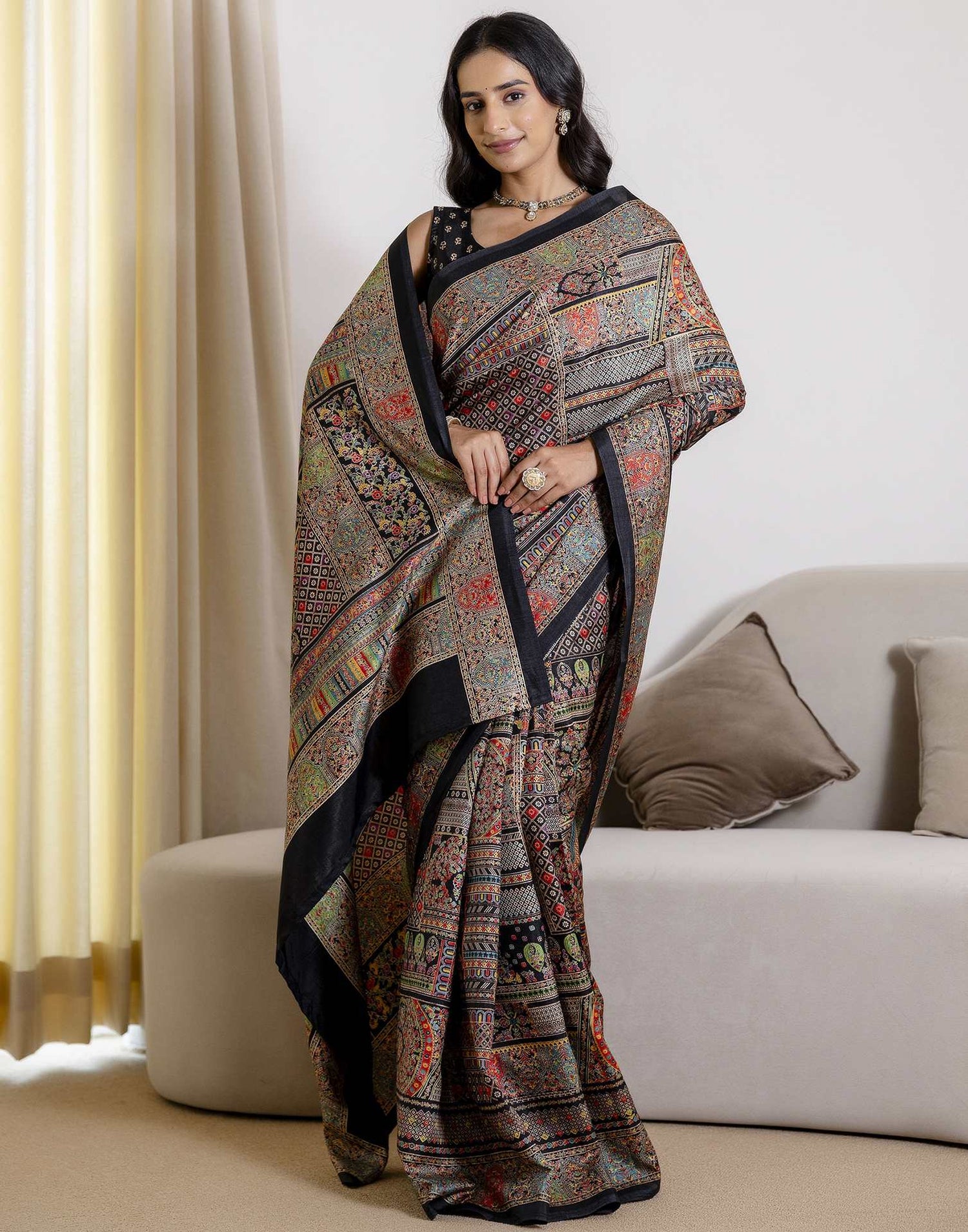 Black Silk Printed Saree