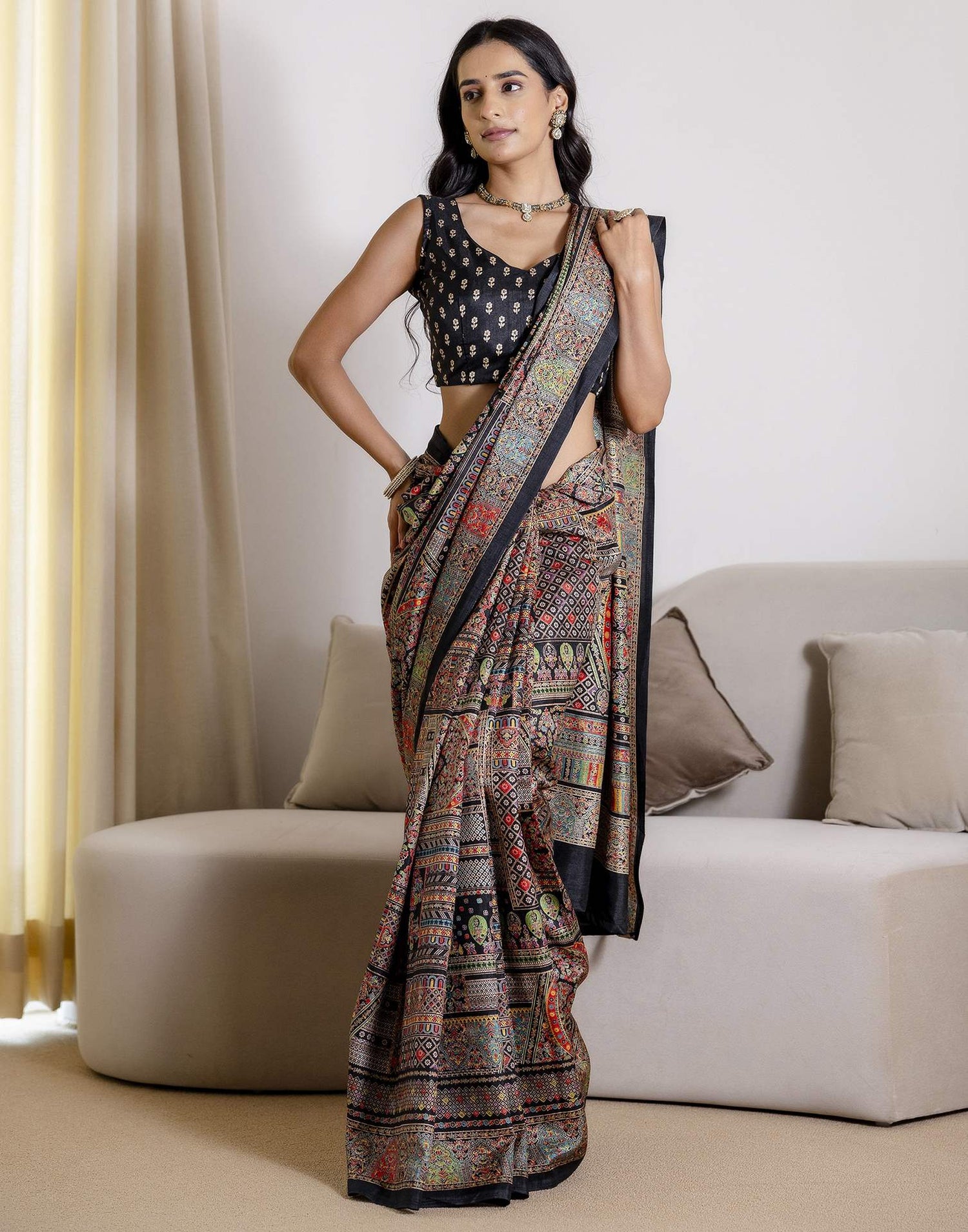Black Silk Printed Saree