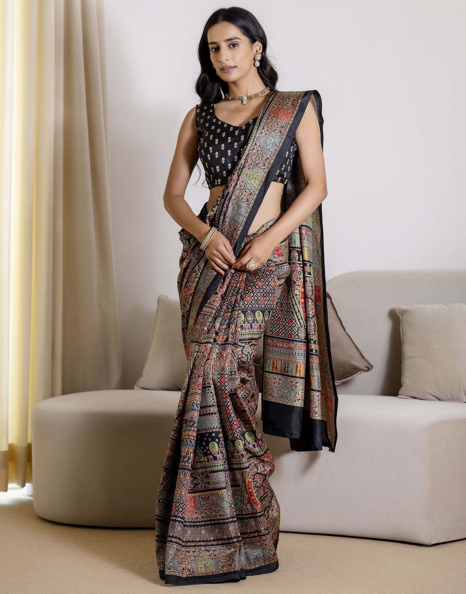 Black Silk Printed Saree
