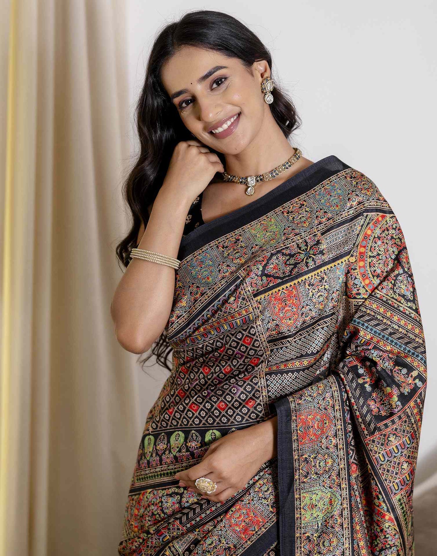 Black Silk Printed Saree