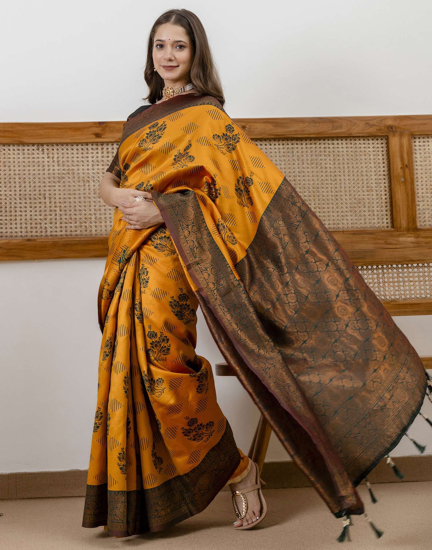 Mustard Yellow Silk Woven Saree