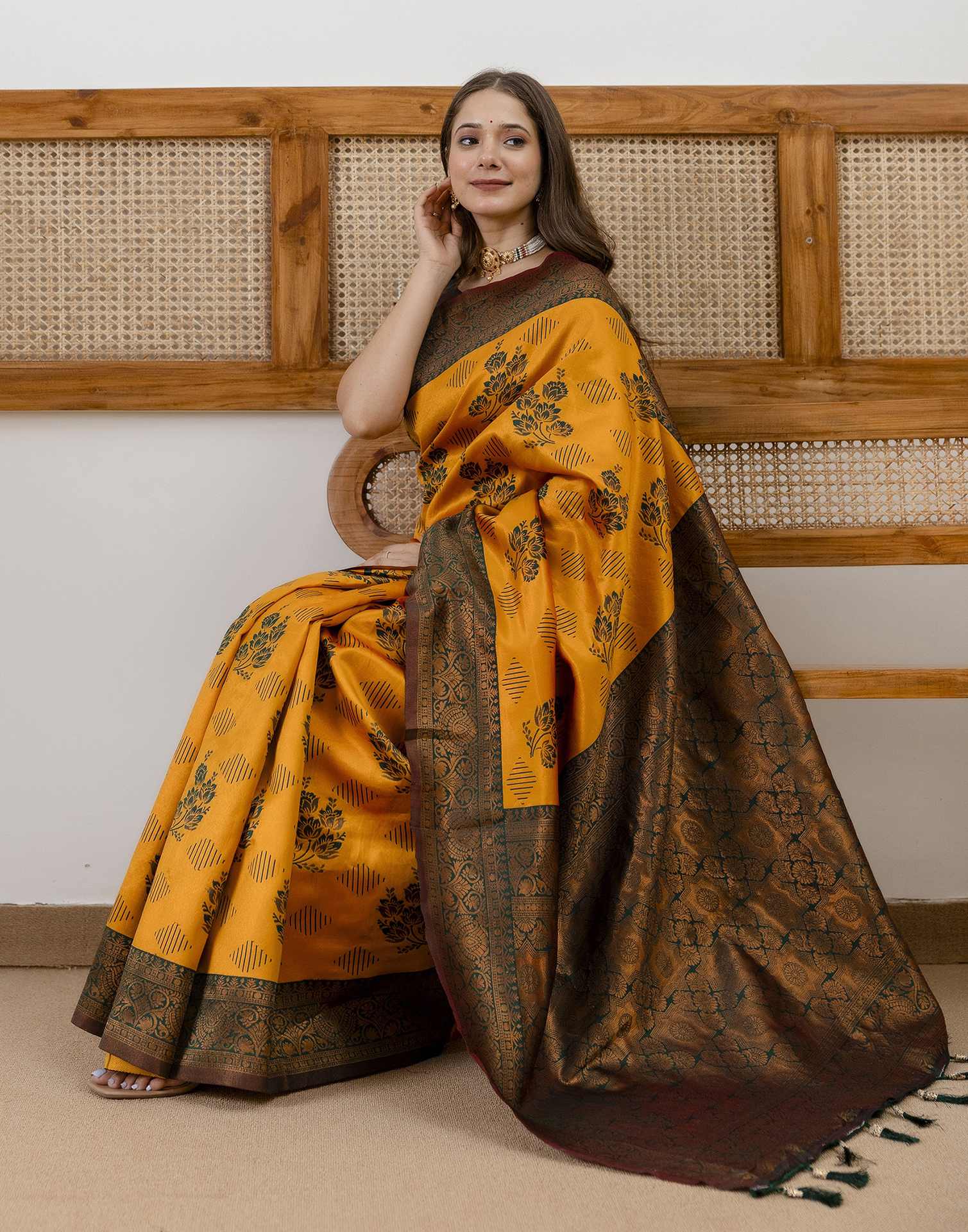 Mustard Yellow Silk Woven Saree