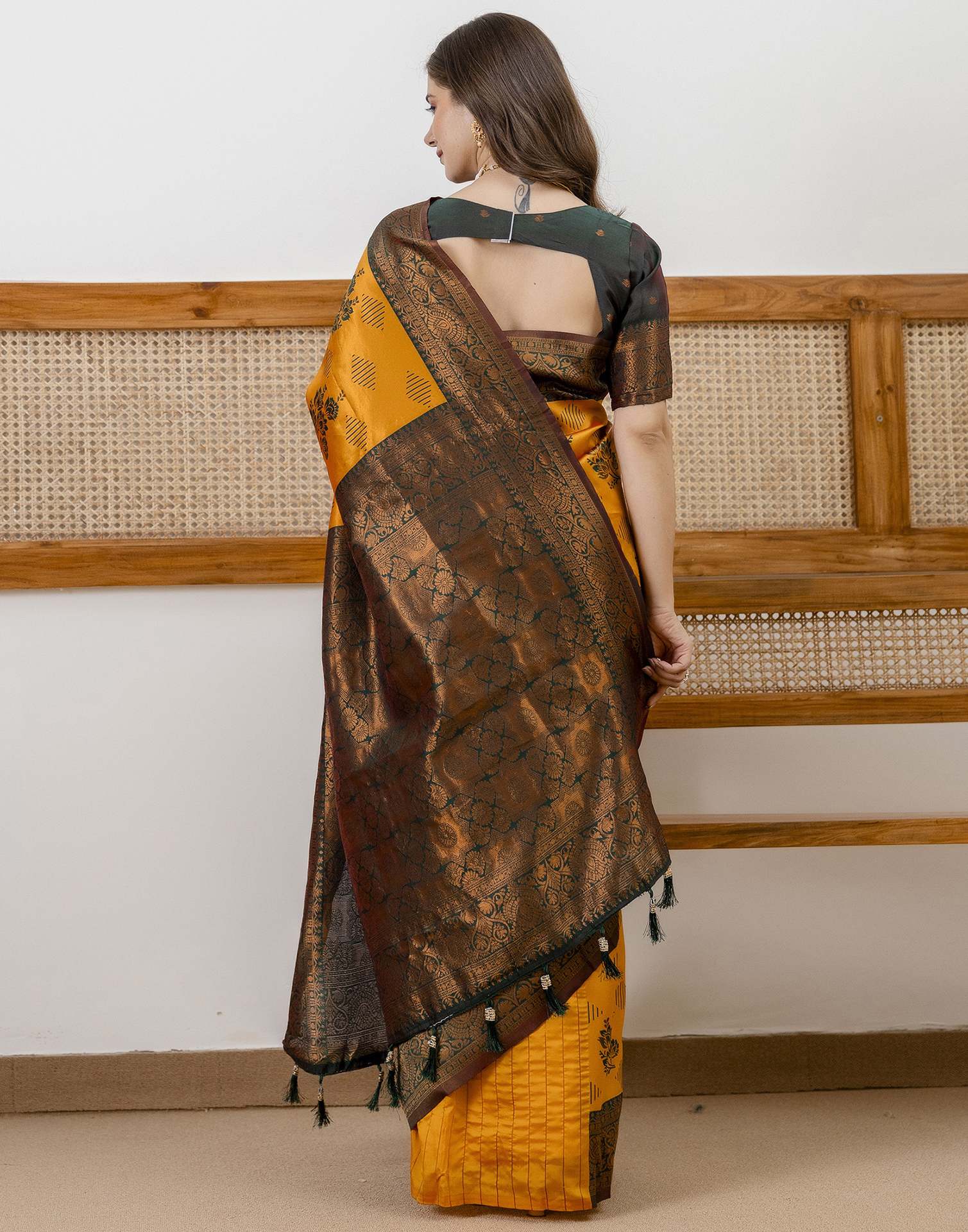 Mustard Yellow Silk Woven Saree