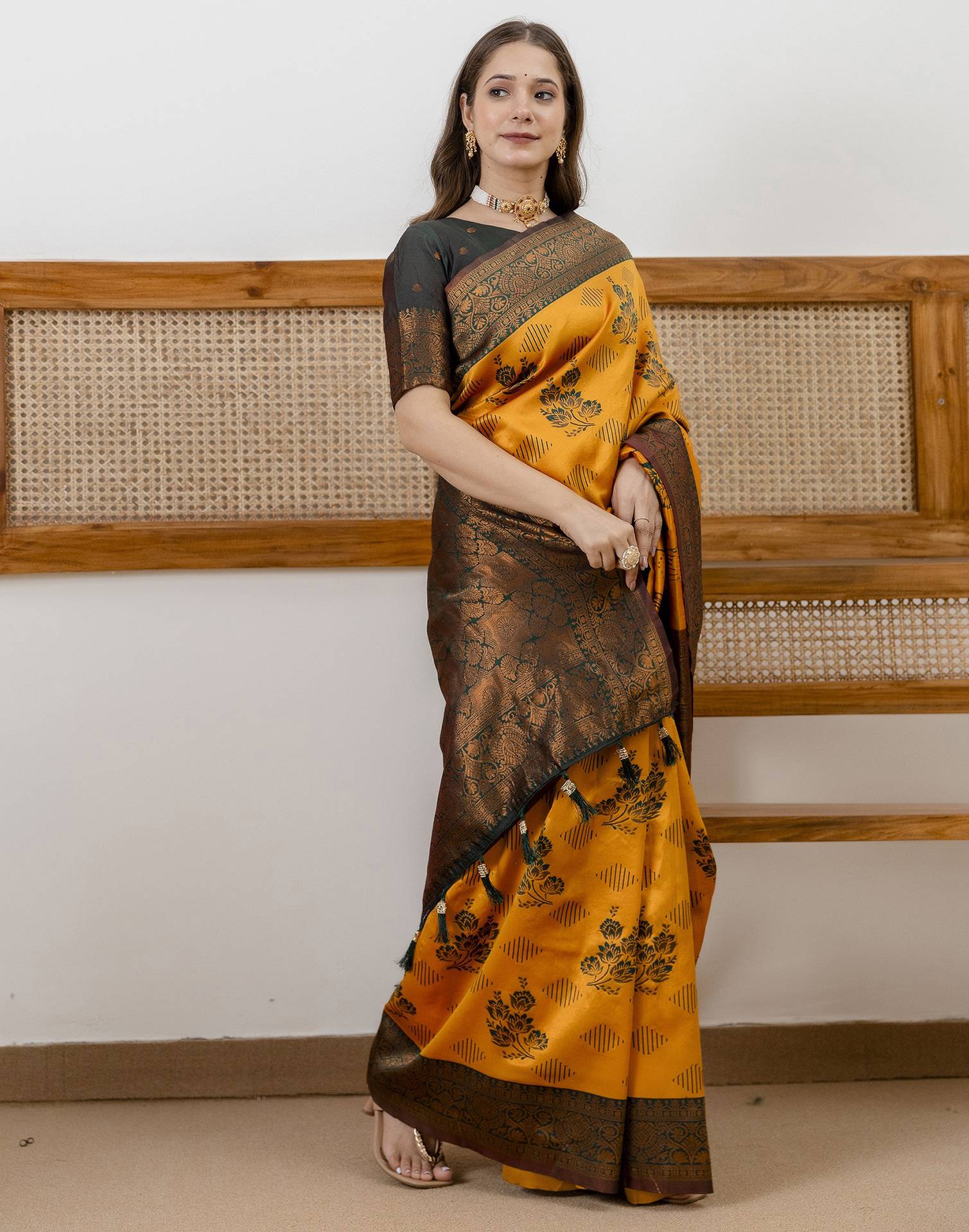Mustard Yellow Silk Woven Saree