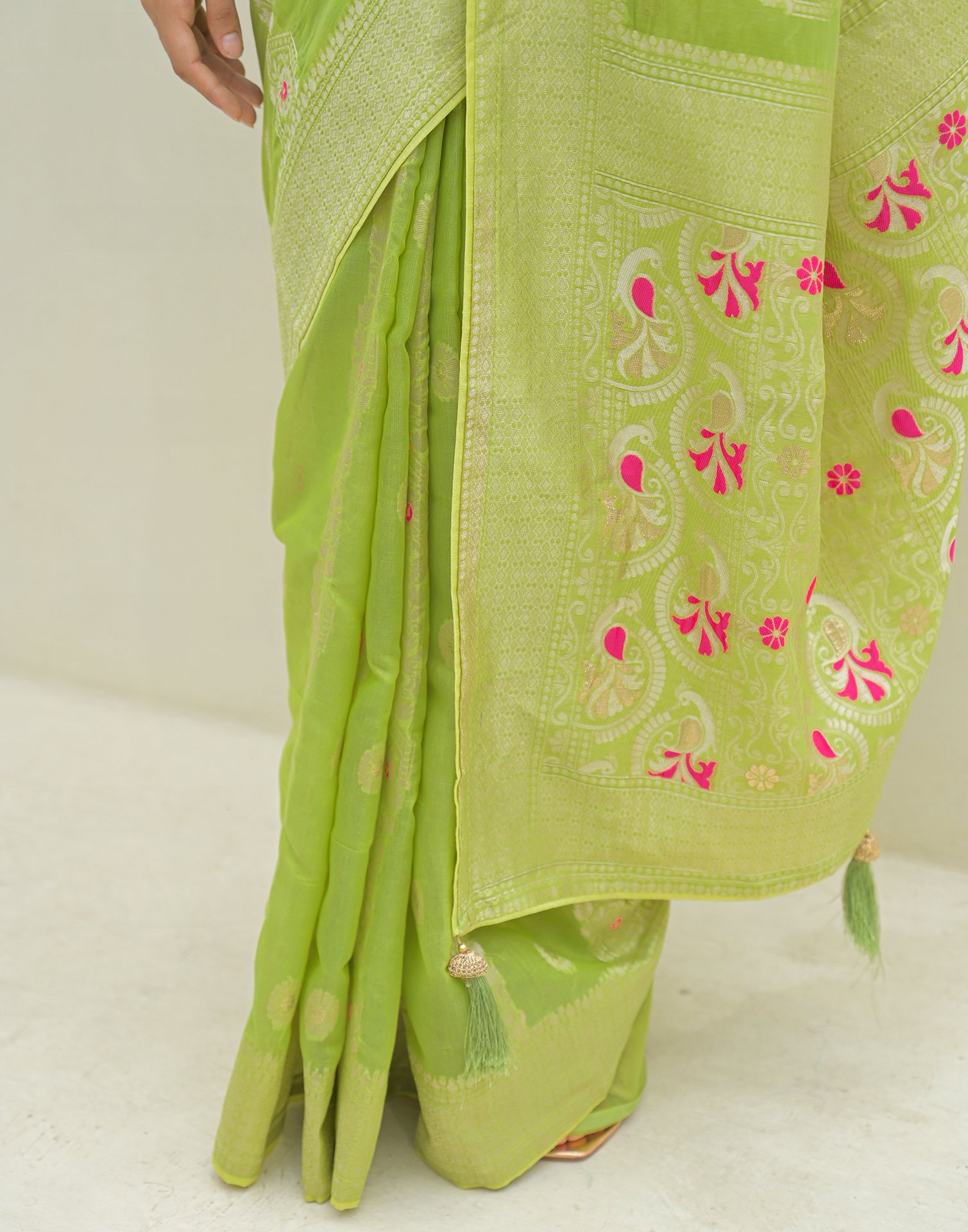 Pista Green Chanderi Woven Saree