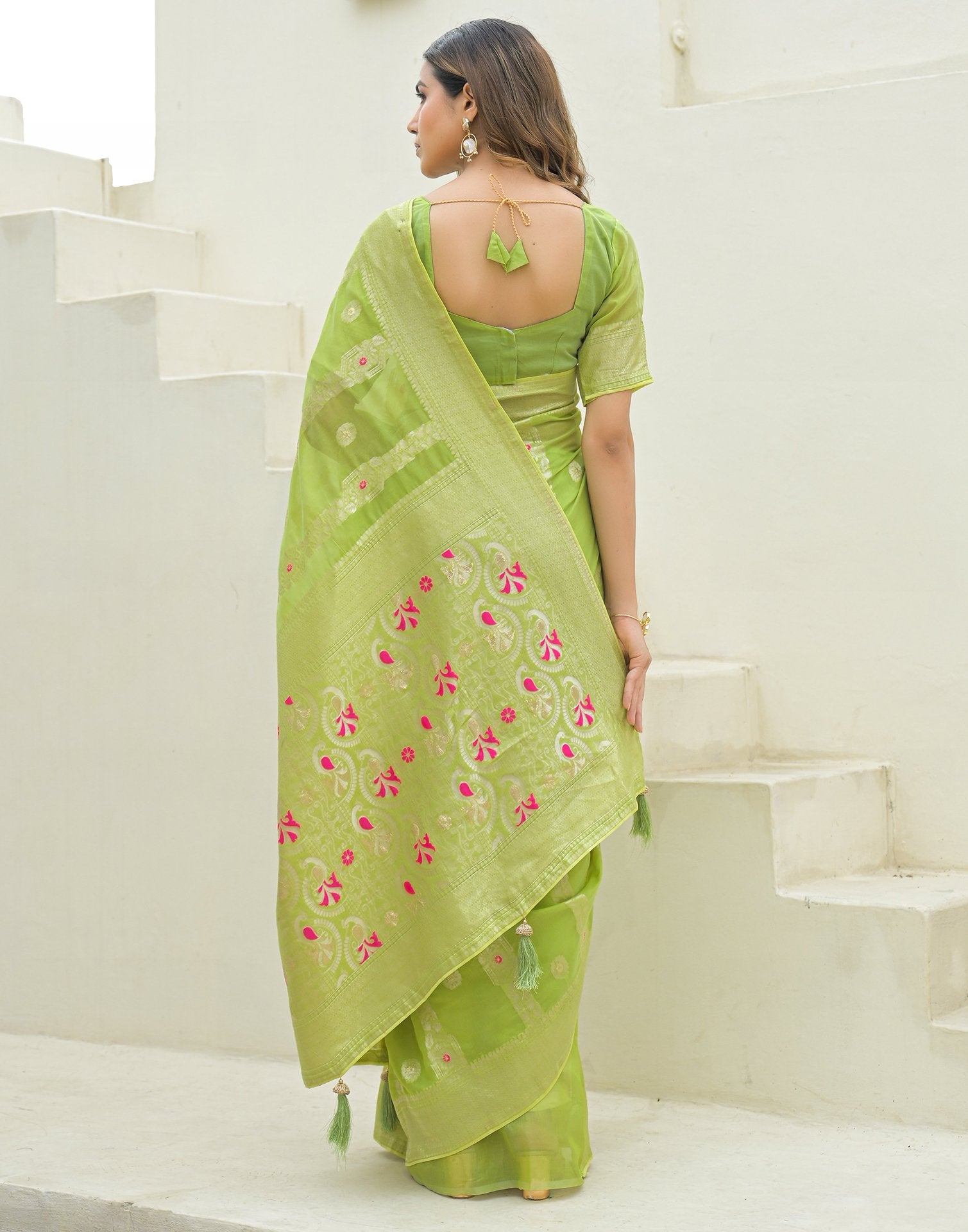 Pista Green Chanderi Woven Saree