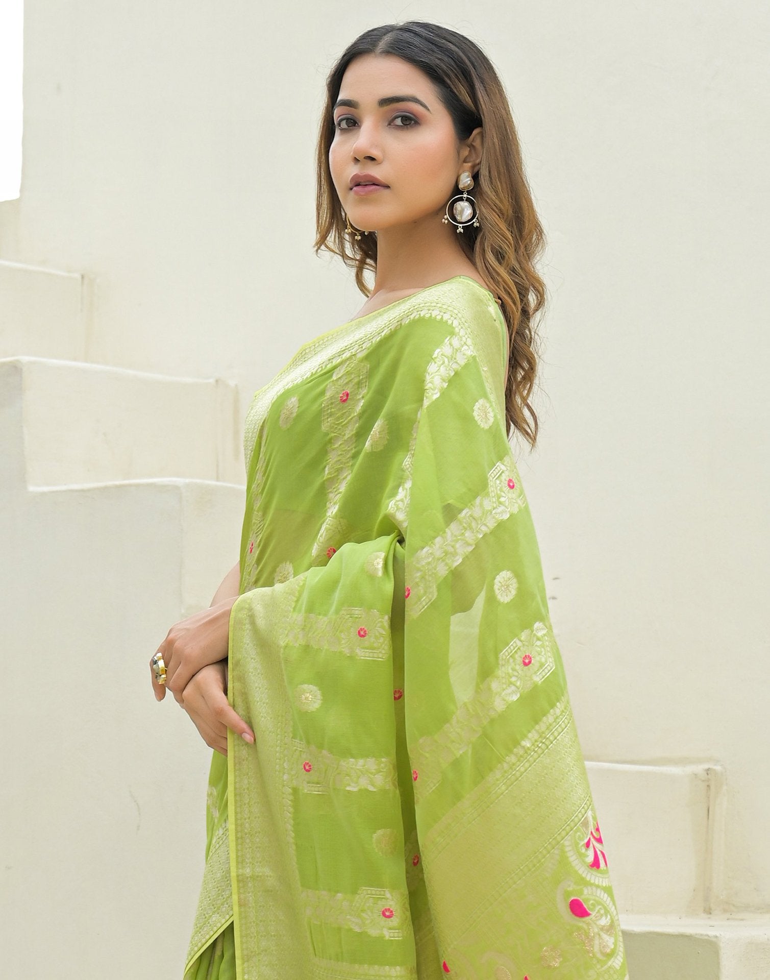 Pista Green Chanderi Woven Saree