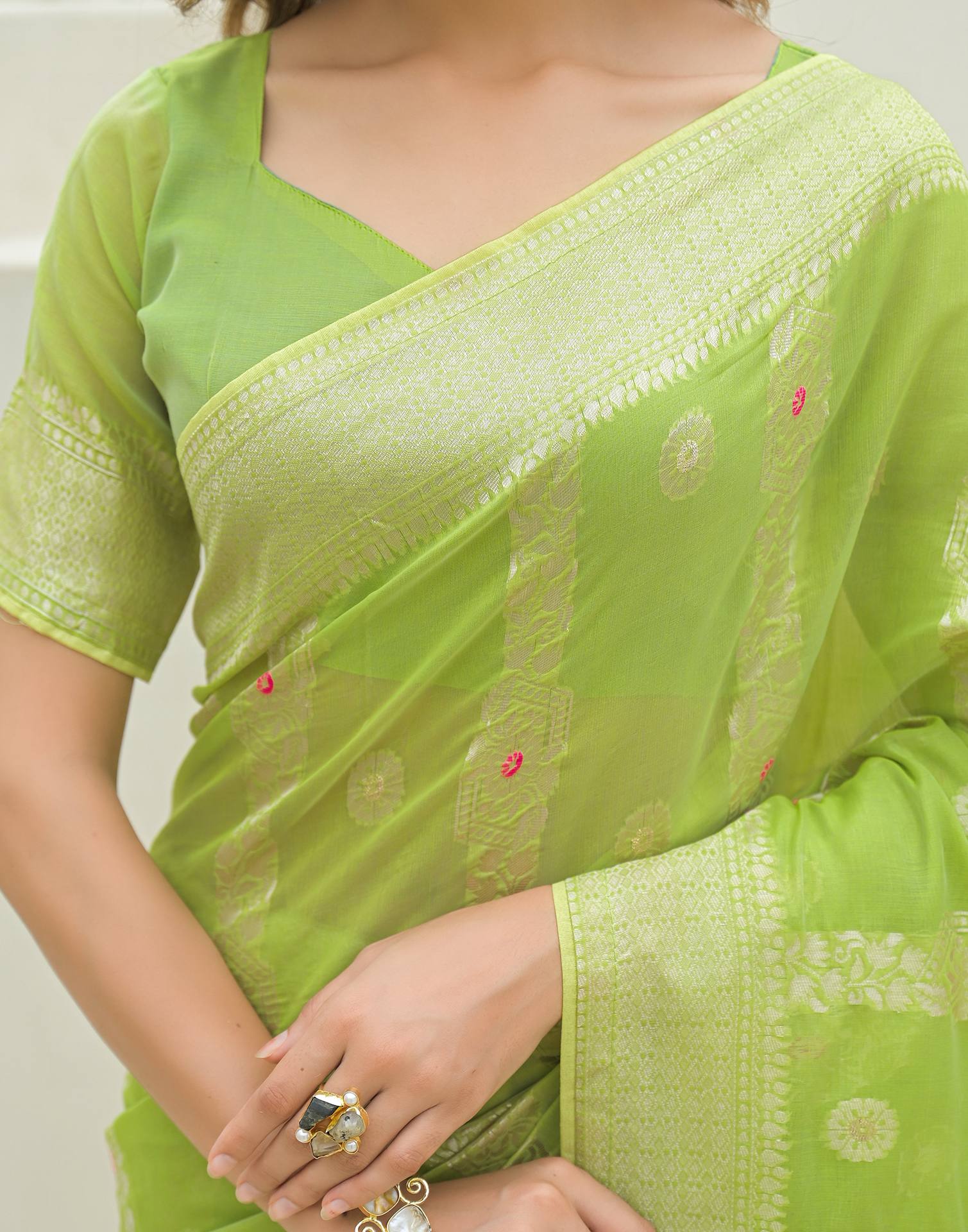 Pista Green Chanderi Woven Saree
