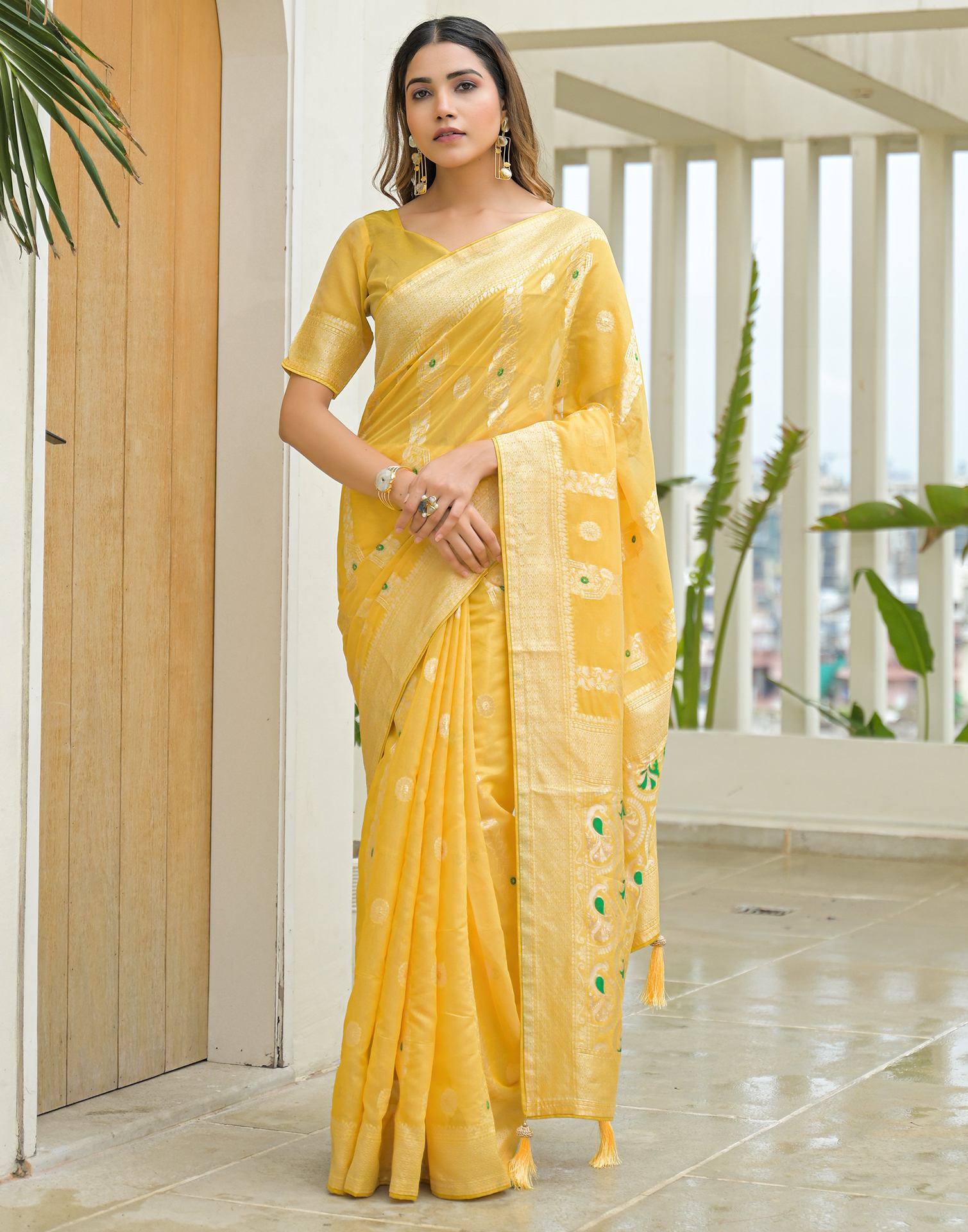 Light Yellow Chanderi Woven Saree