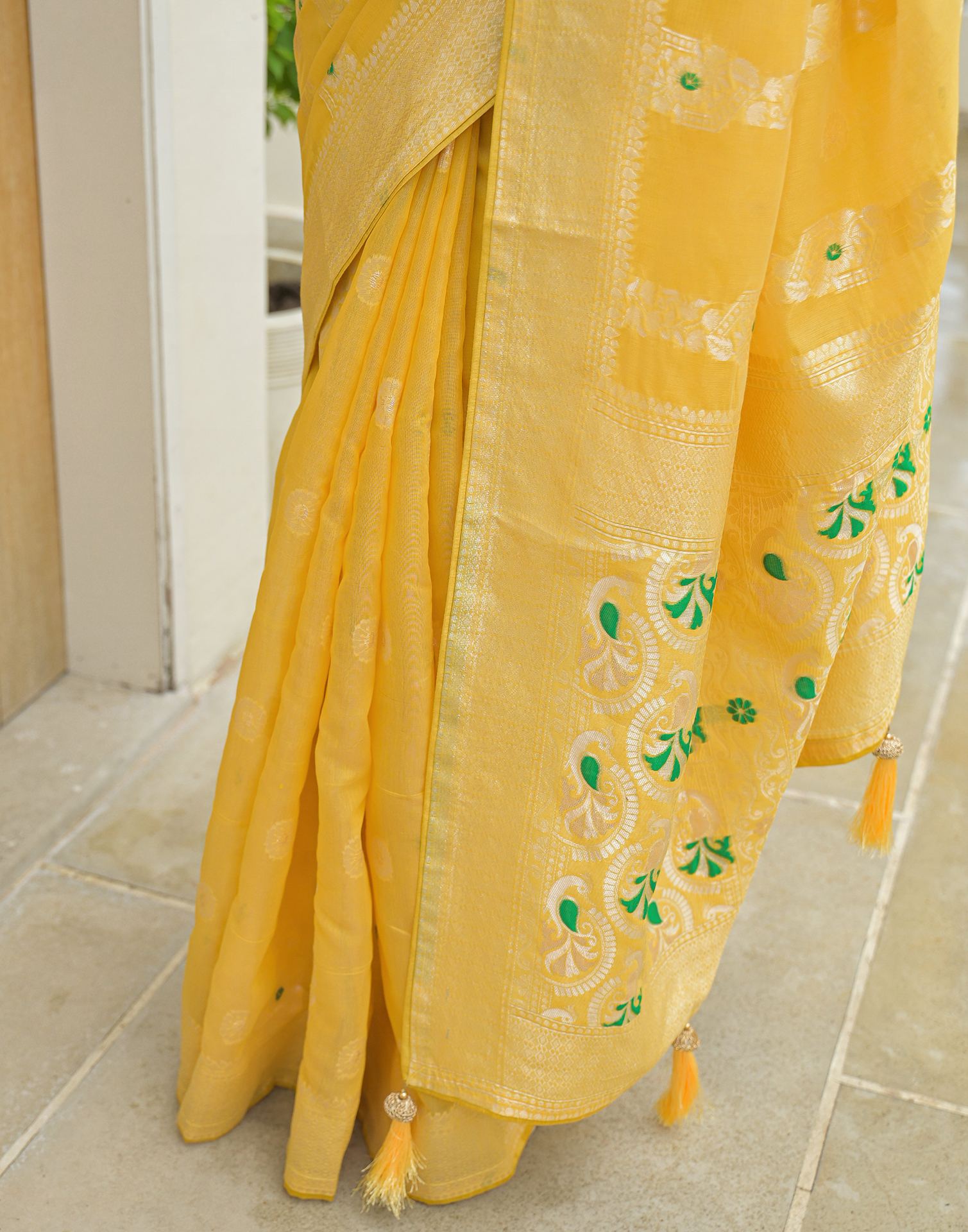 Light Yellow Chanderi Woven Saree