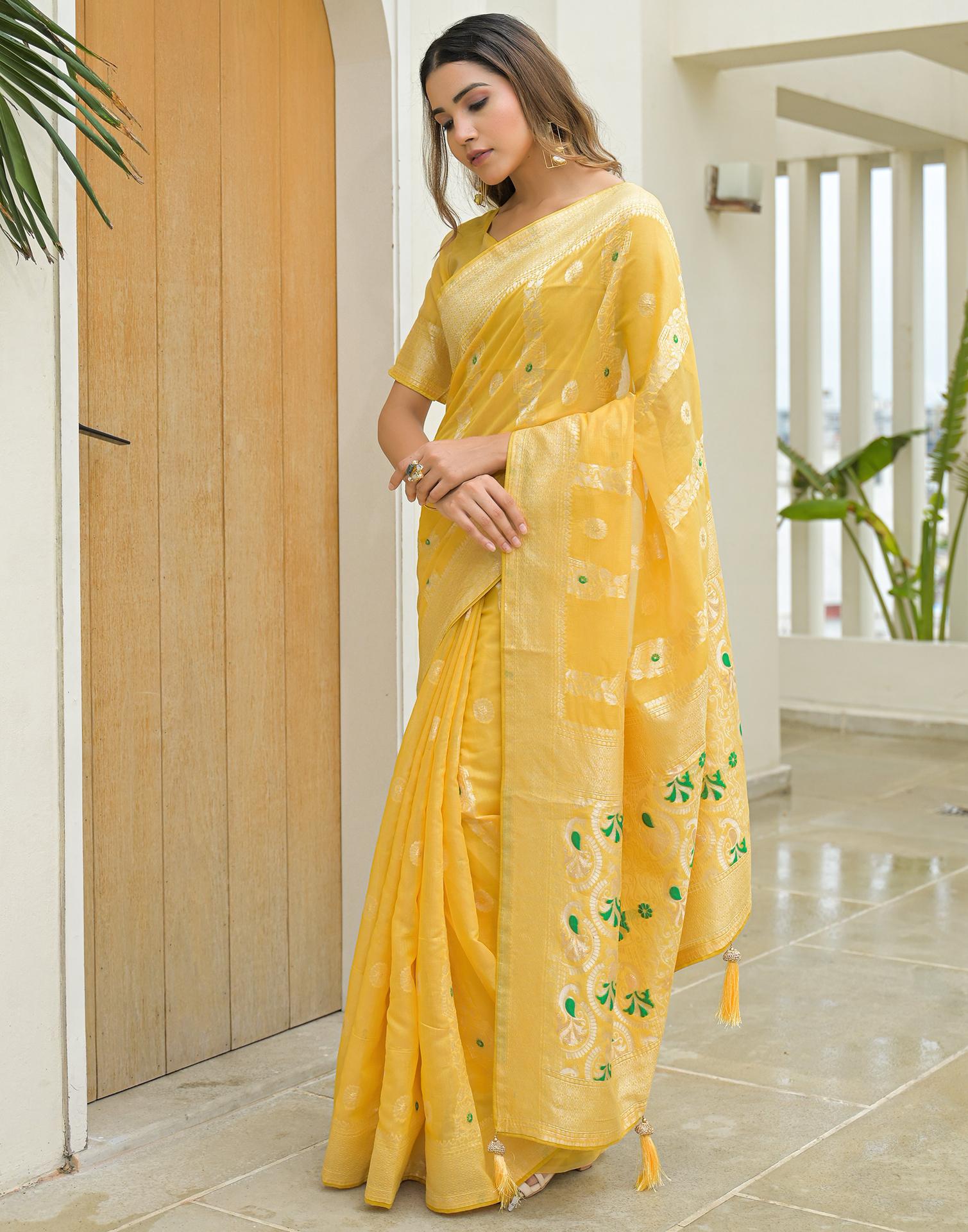 Light Yellow Chanderi Woven Saree