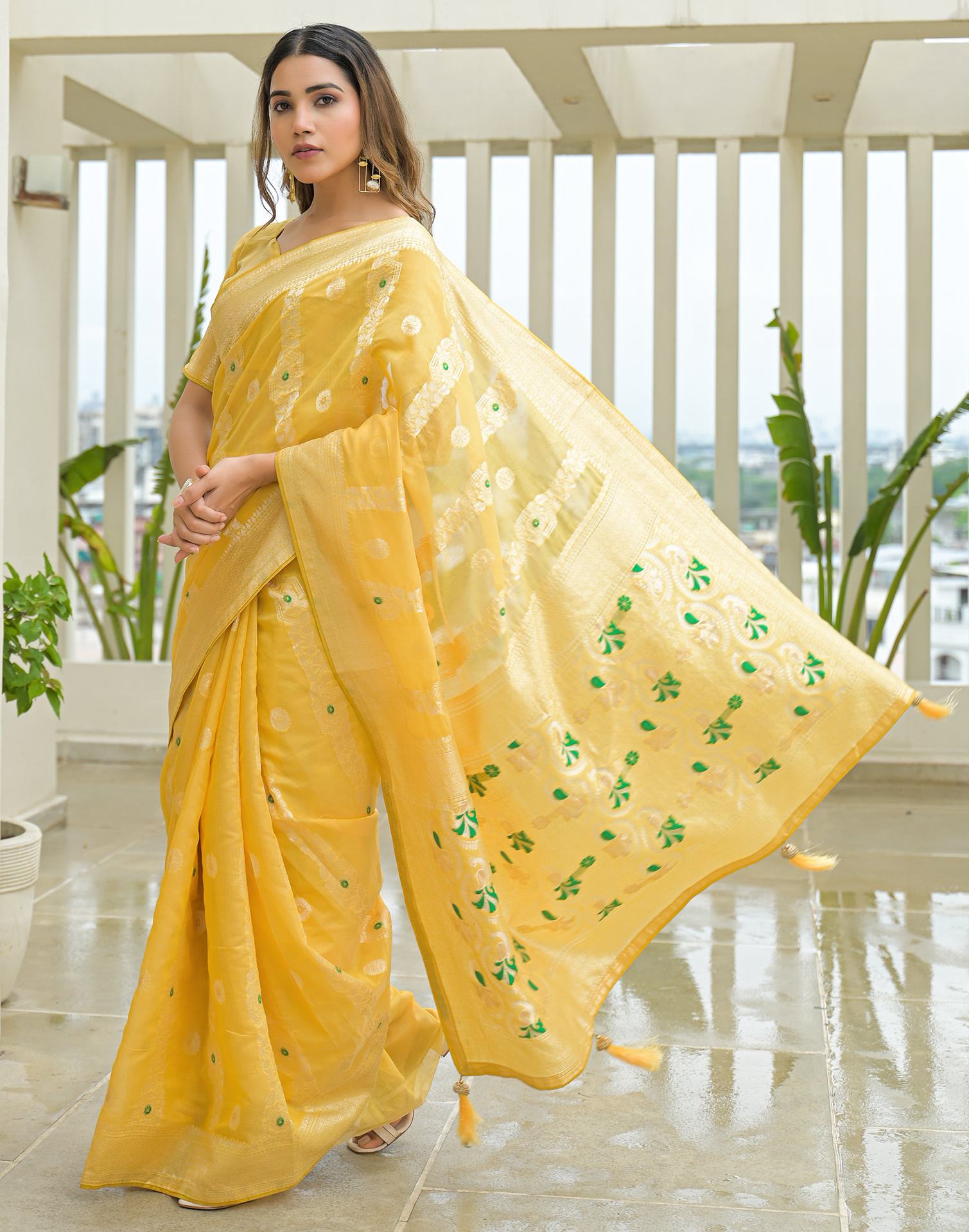 Light Yellow Chanderi Woven Saree