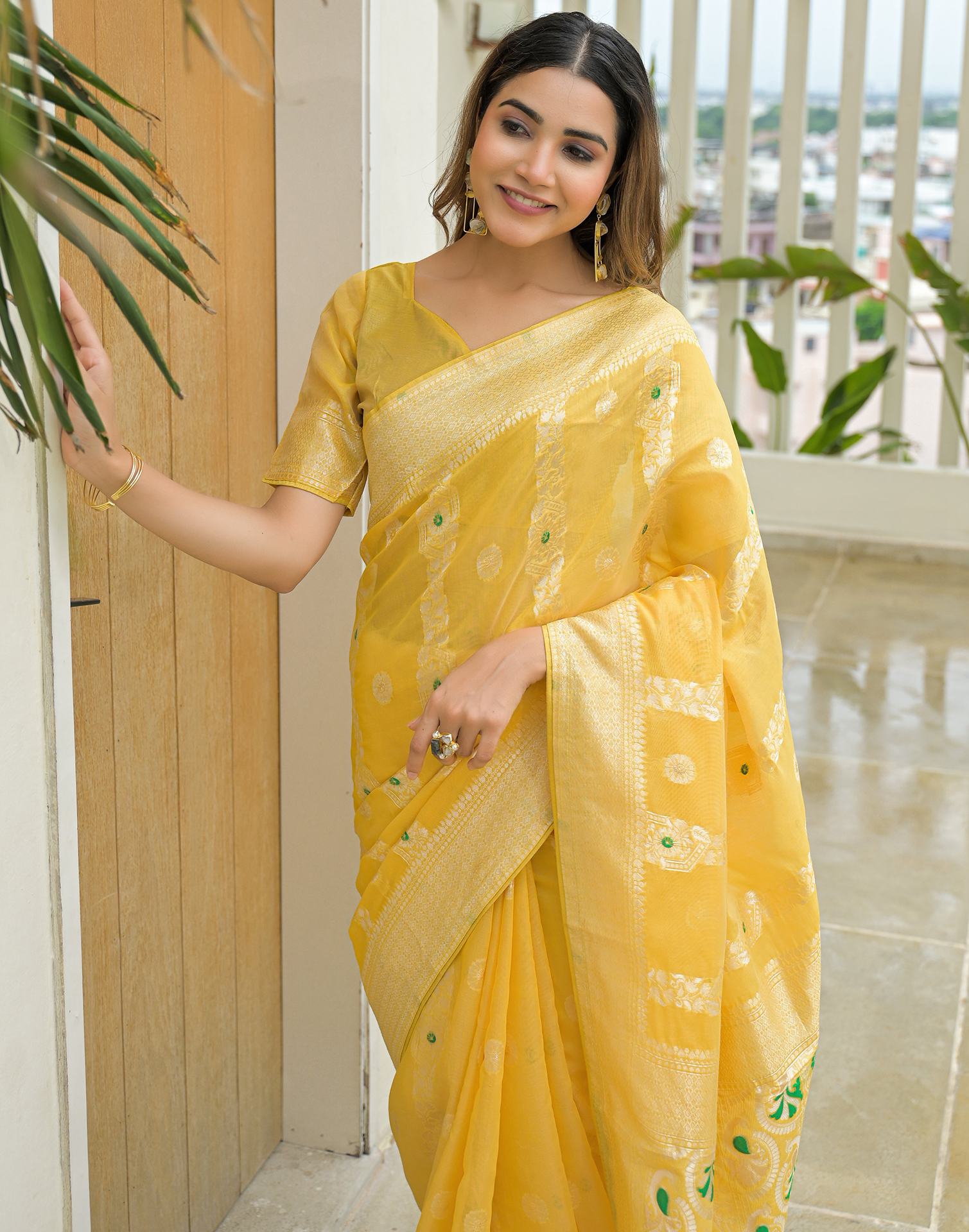 Light Yellow Chanderi Woven Saree