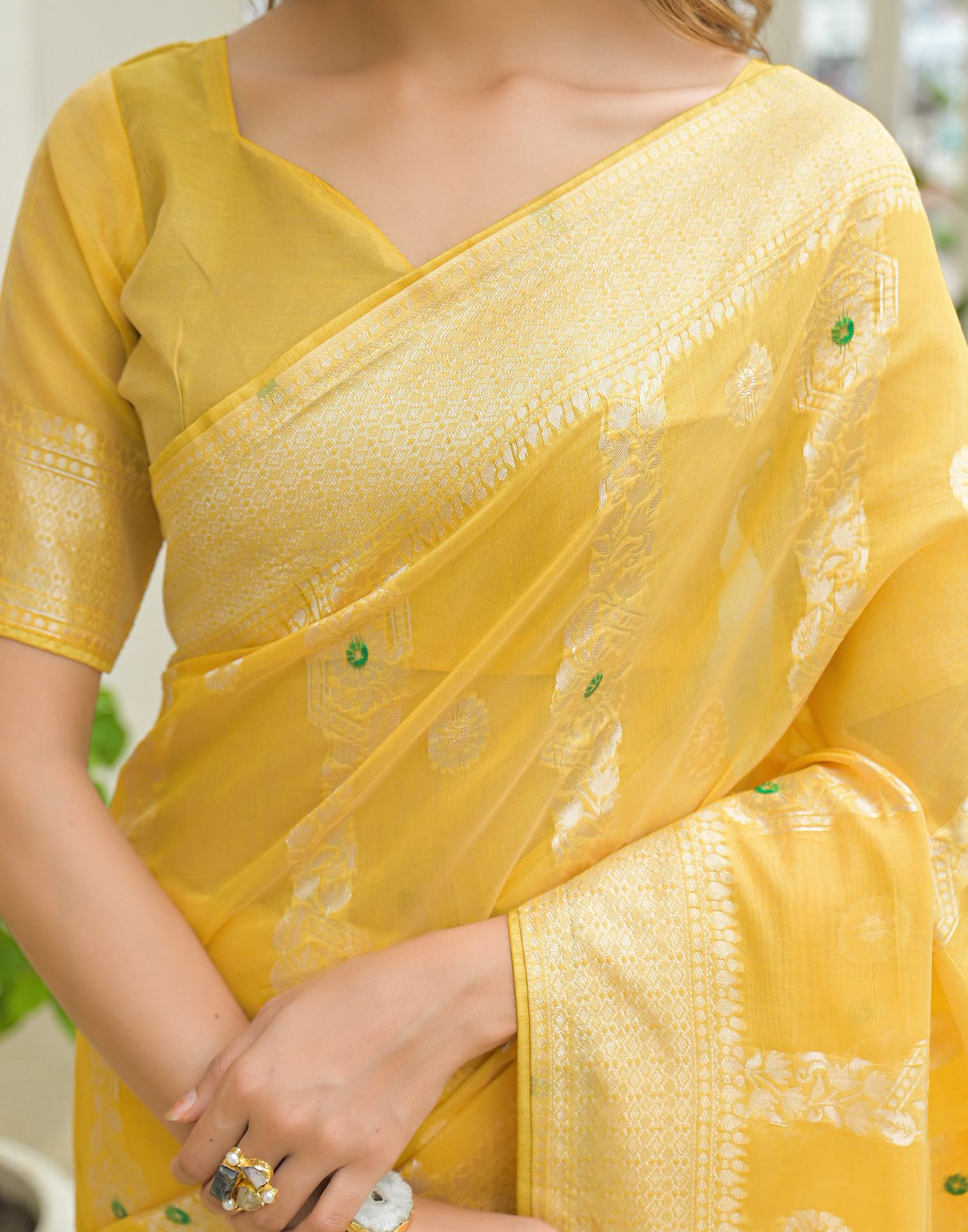 Light Yellow Chanderi Woven Saree