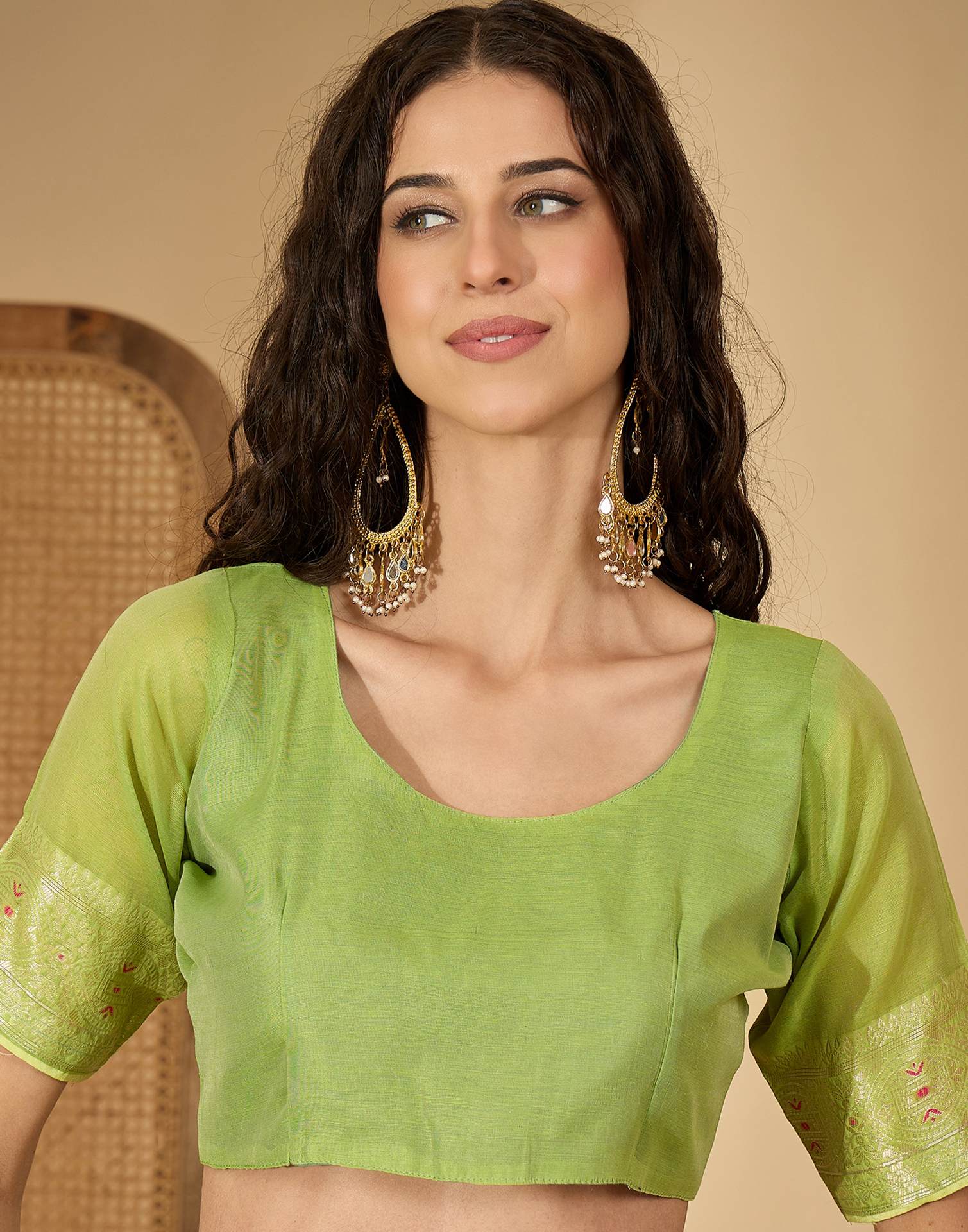 Parrot Green Chanderi Woven Saree