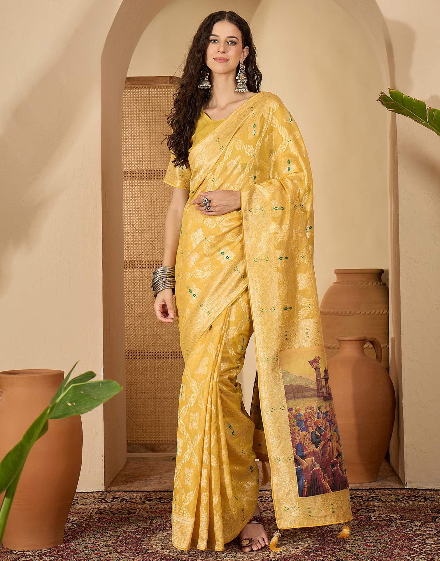 Light Green Chanderi Woven Saree